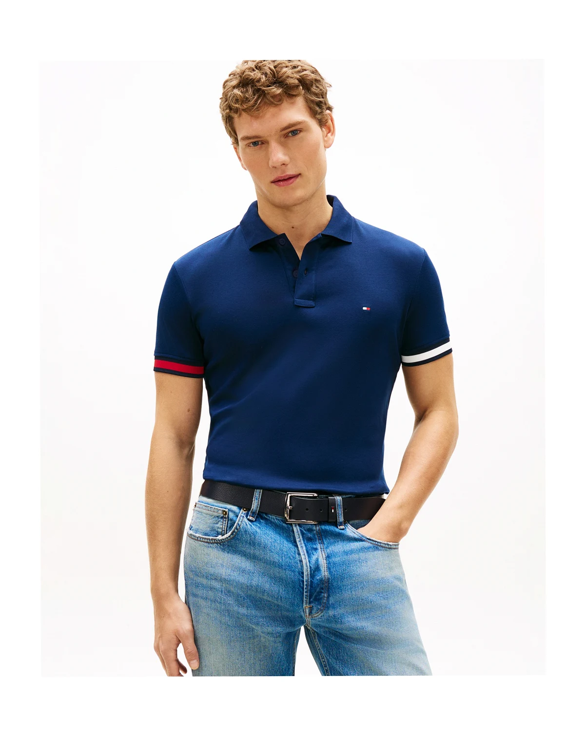 Men's Liquid Cotton Red, White, and Blue Cuff Polo Shirt
