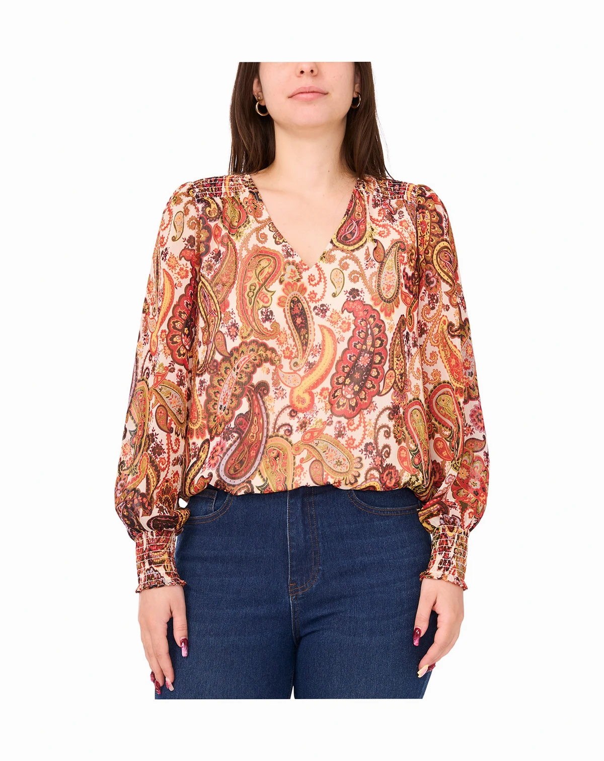 Women's Smocked Waist V-Neck Woven Top