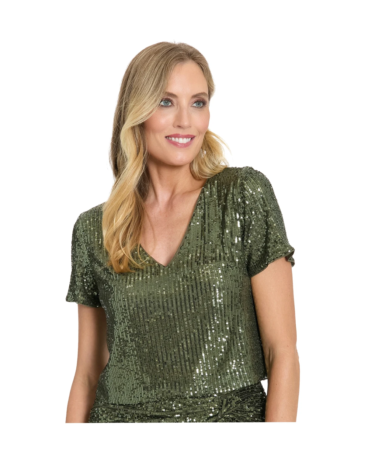 Women's V-Neck Sequin Crop Top