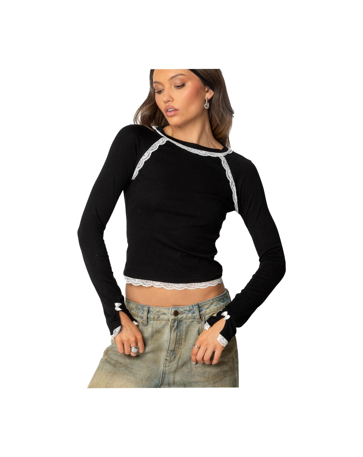 Womens Edith Lacey Ribbed Top