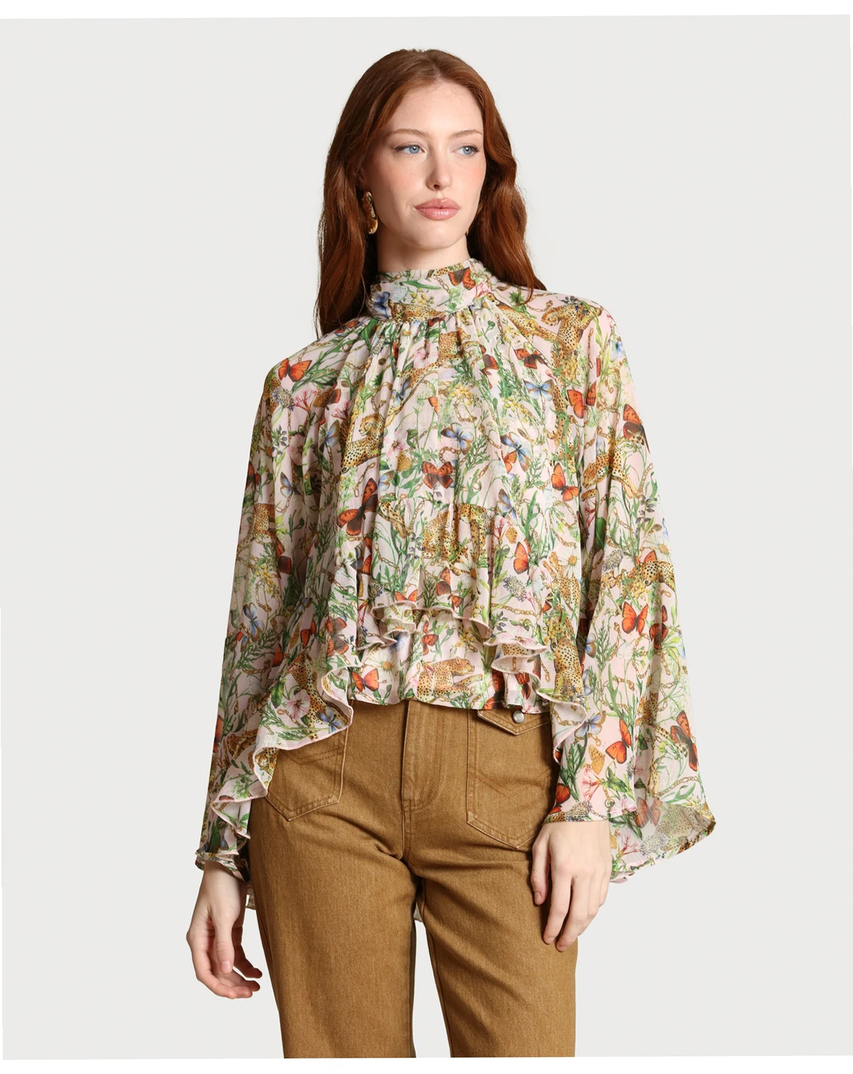 Women's Printed Tie Neck Top