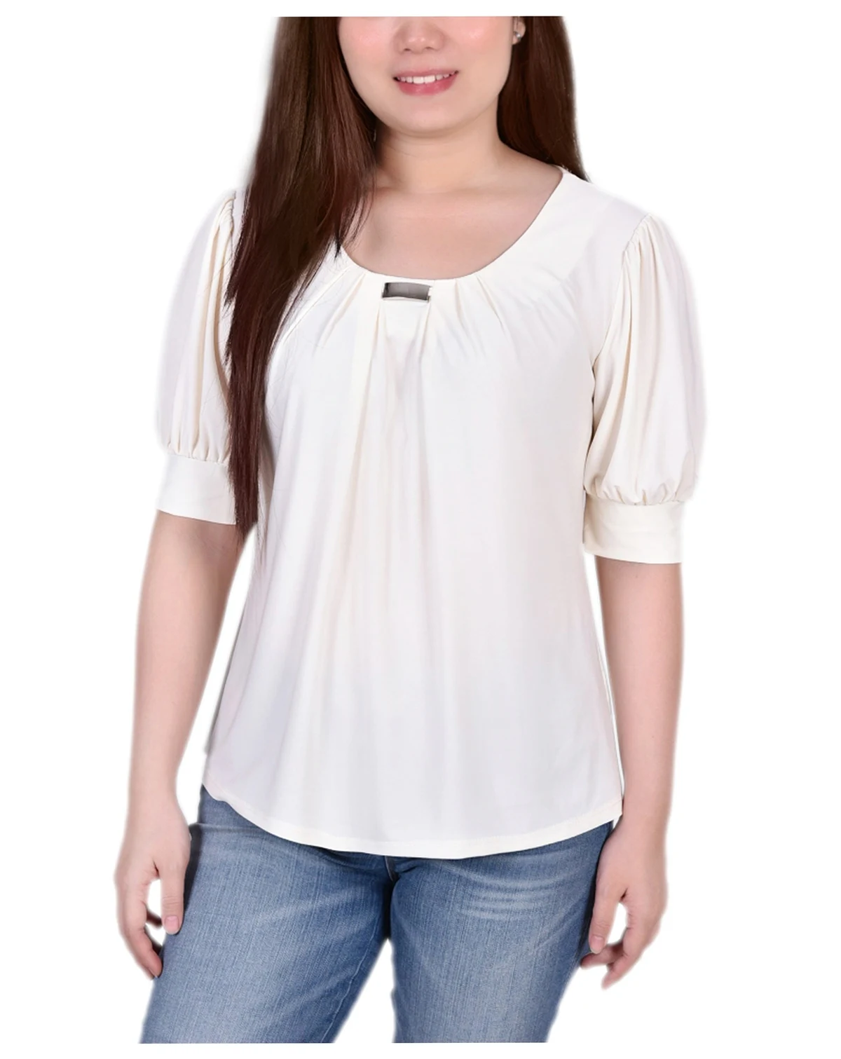Women's Short Balloon Sleeve Top with Hardware