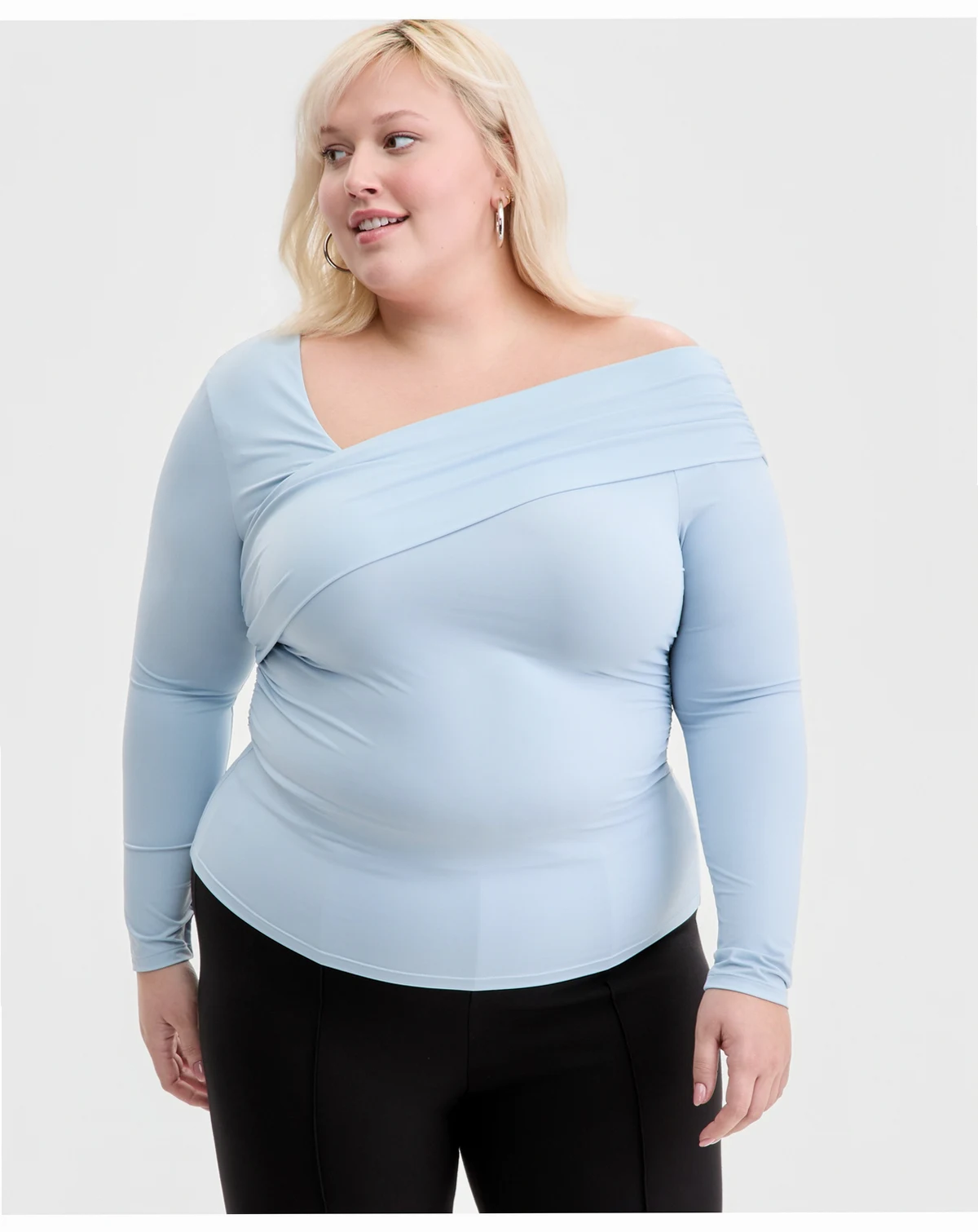 Trendy Plus Size Asymmetrical-Neck Long-Sleeve Top, Macy's Exclusive