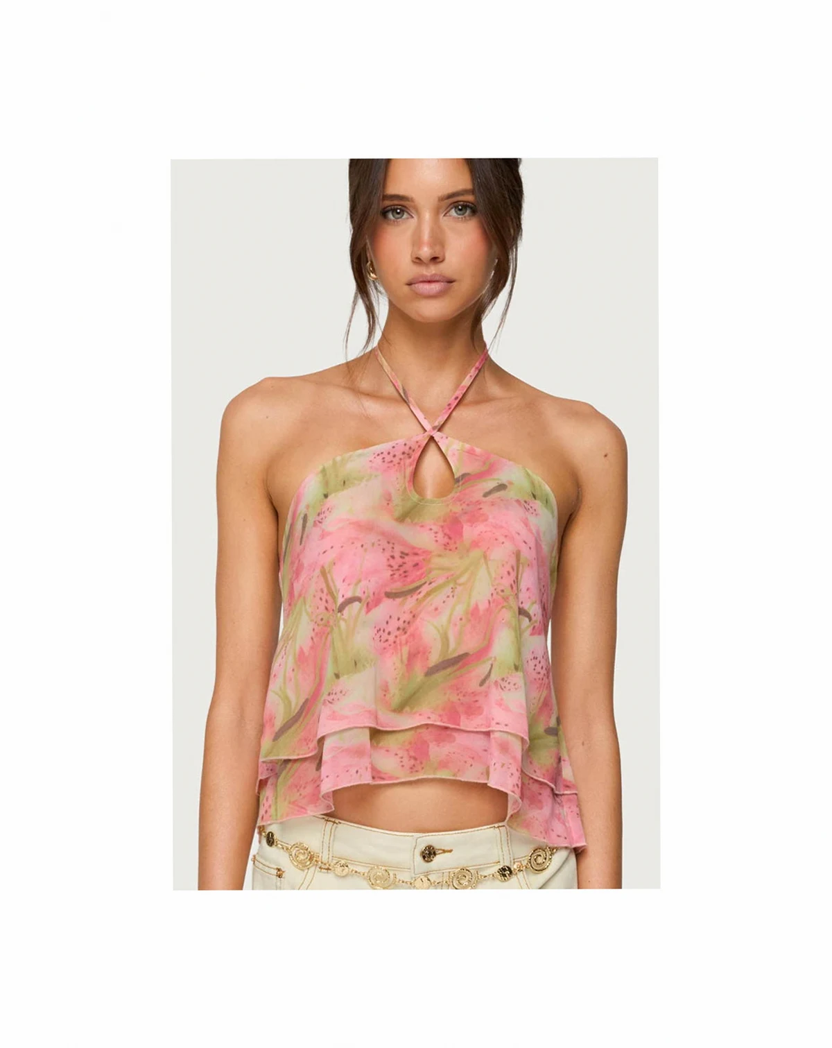 Women's Dragon Lily Layered Chiffon Halter Top