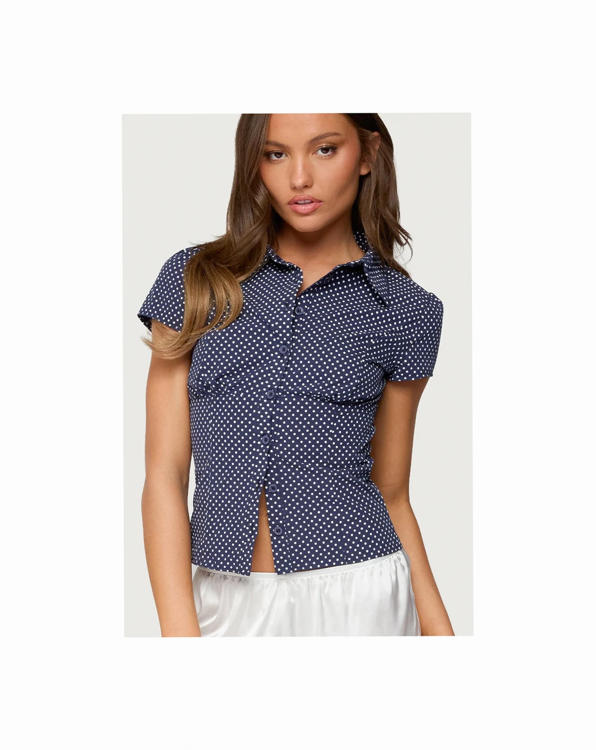 Women's Polka Dot Tailored Button Up Shirt