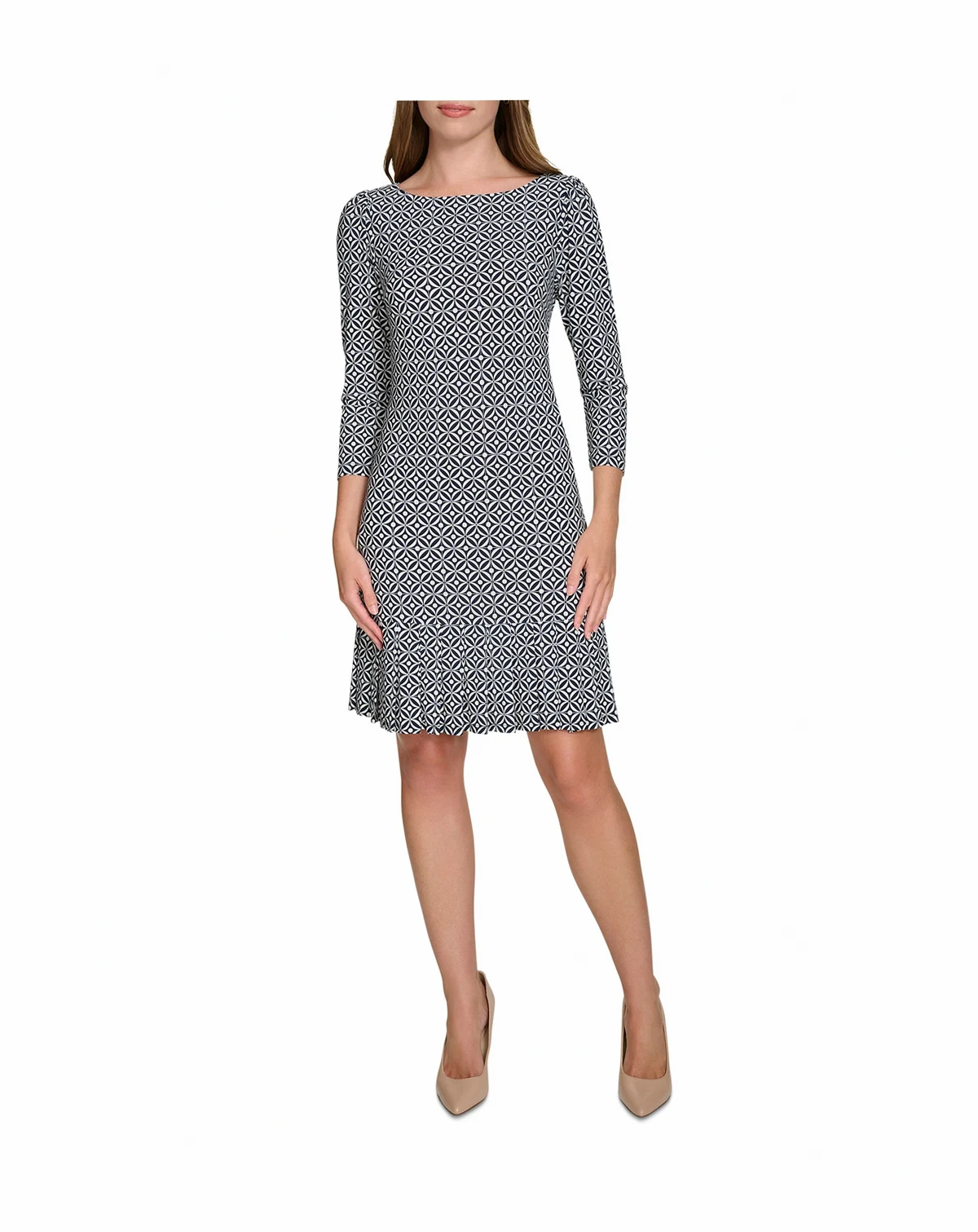 Women's Printed Pleated-Hem Shift Dress