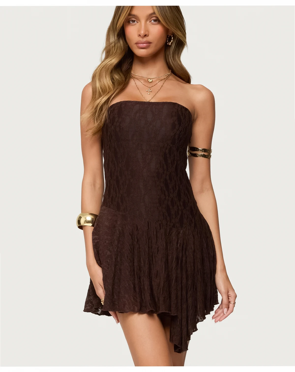 Women's Elaia Asymmetric Strapless Lace Mini Dress
