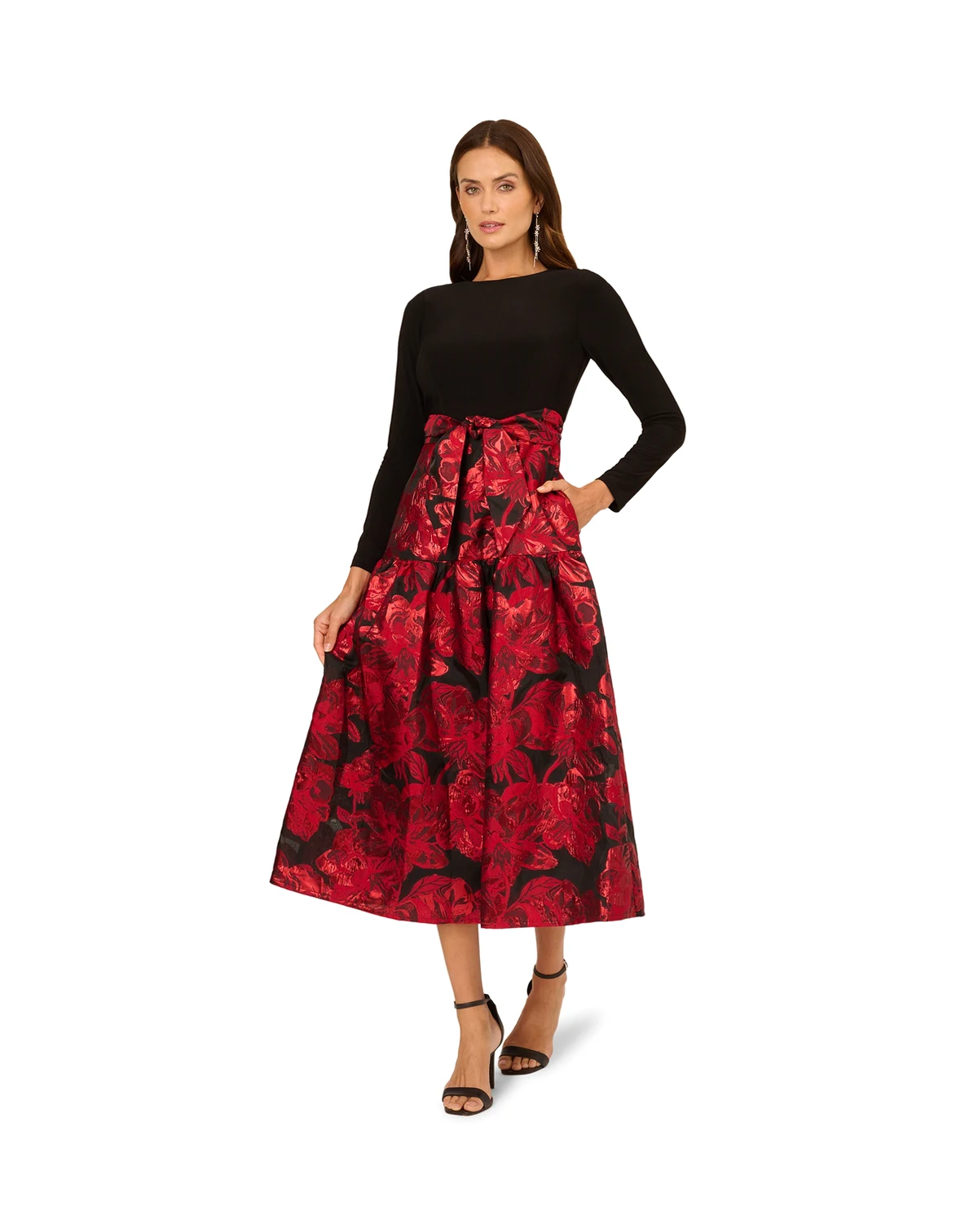 Women's Mixed-Media Tie-Waist Gown