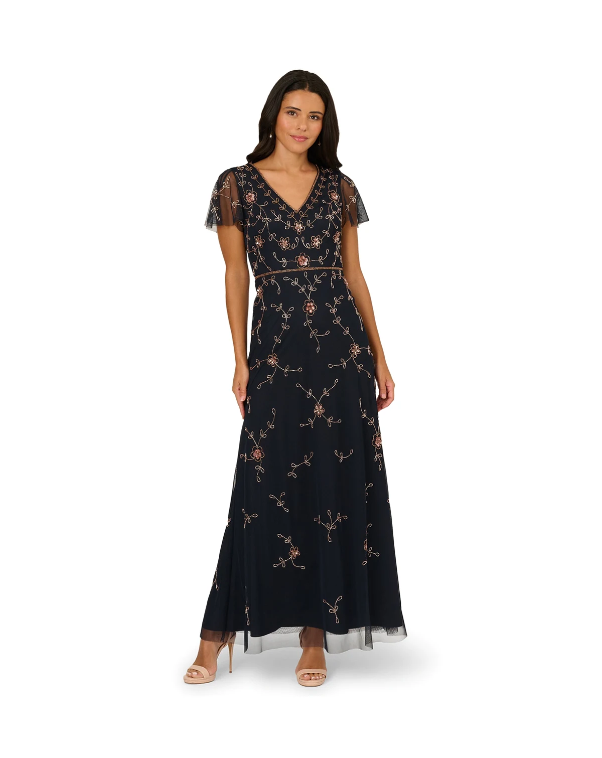 Women's Beaded V-Neck Long Dress