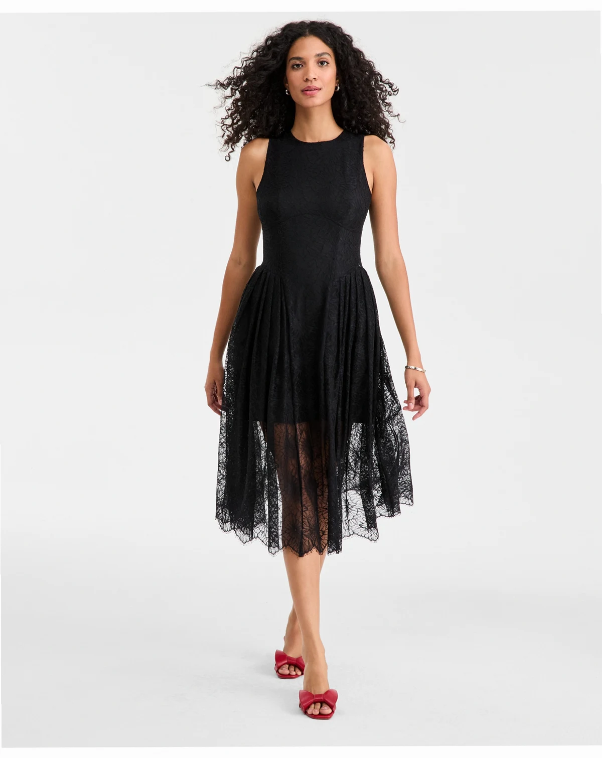 Women's Woven Lace Drop-Waist Midi Dress, Macy's Exclusive