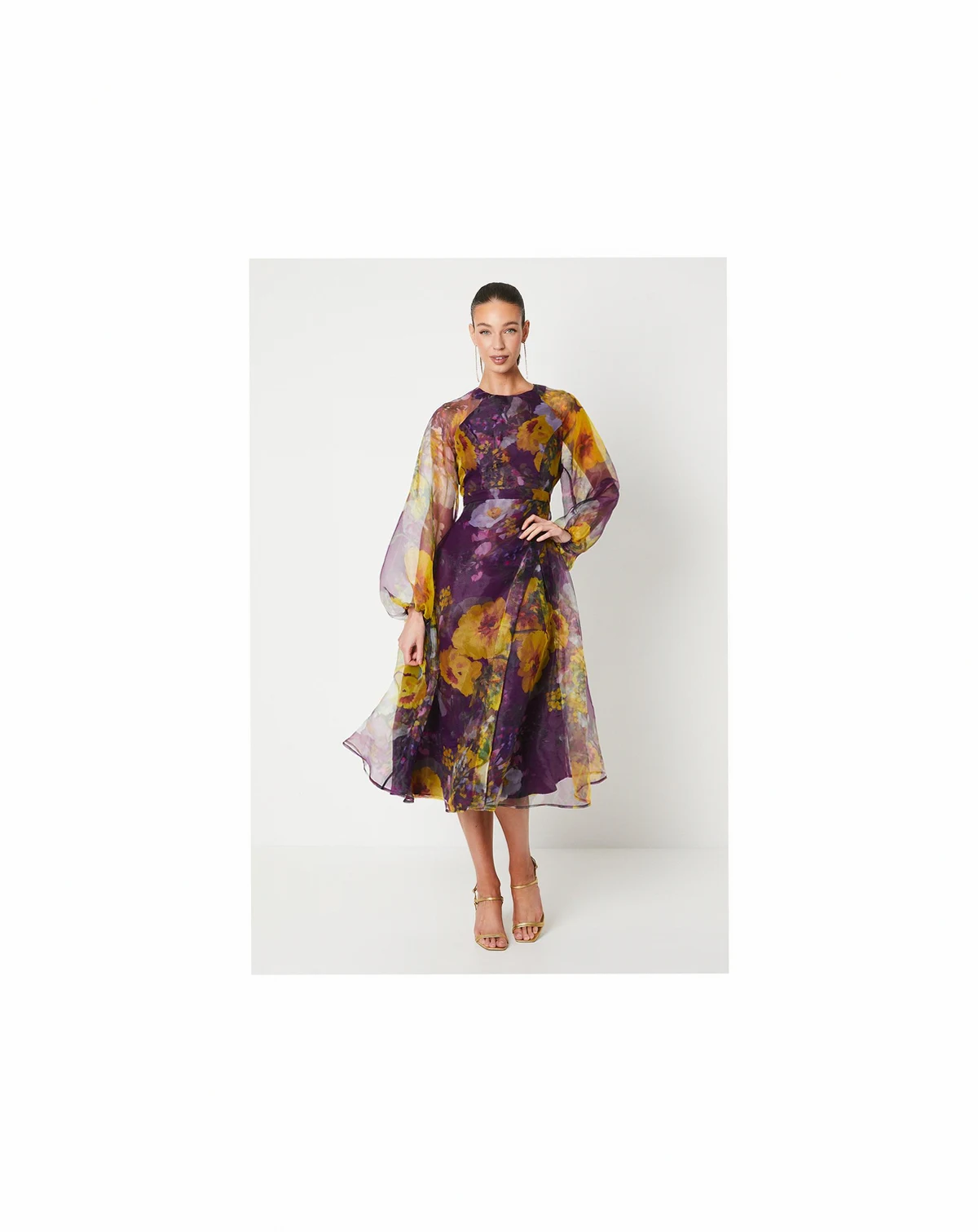 Women's Organza Puff Sleeve Midi Dress