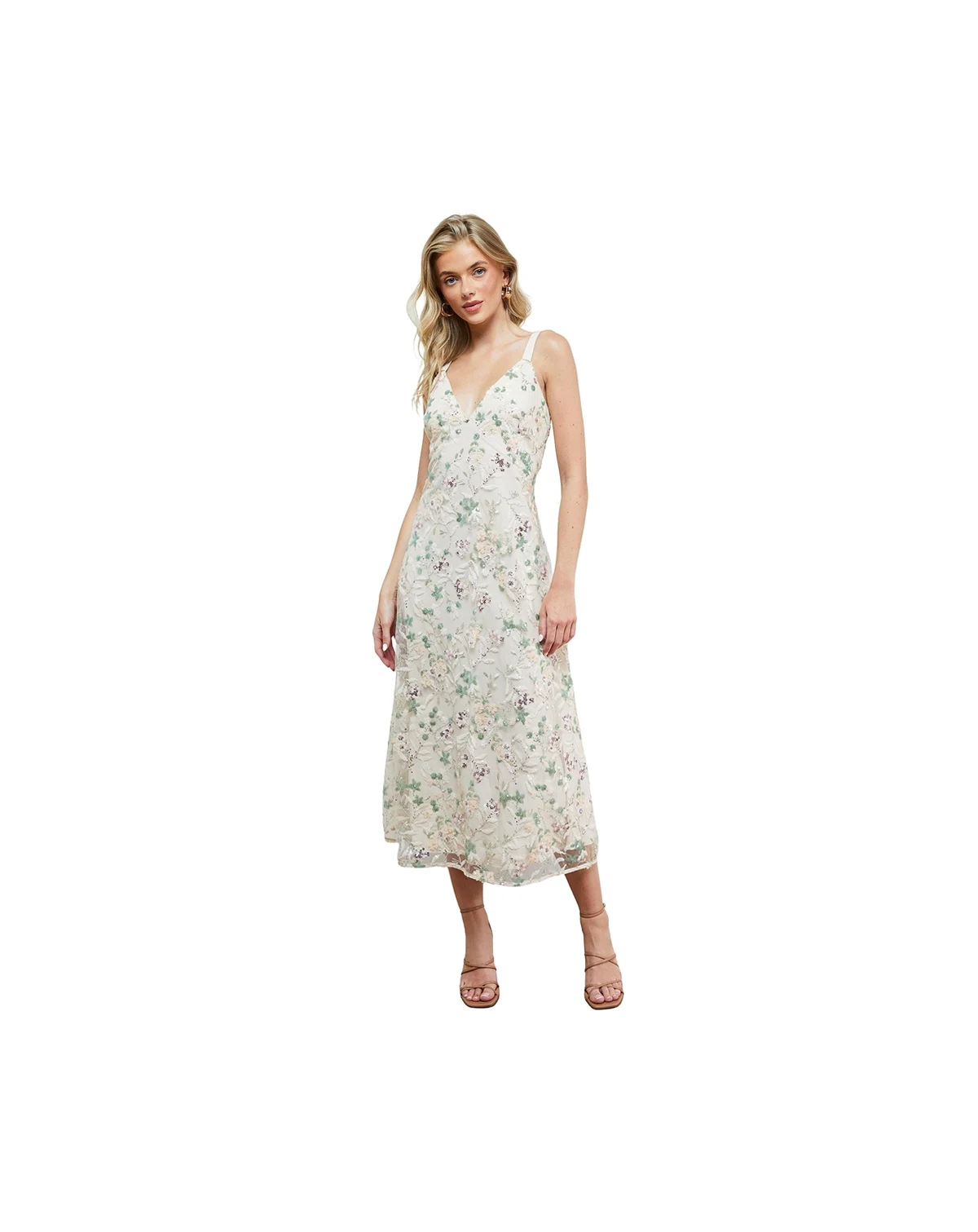 Women's Hand Embellished V-Neck Midi Dress