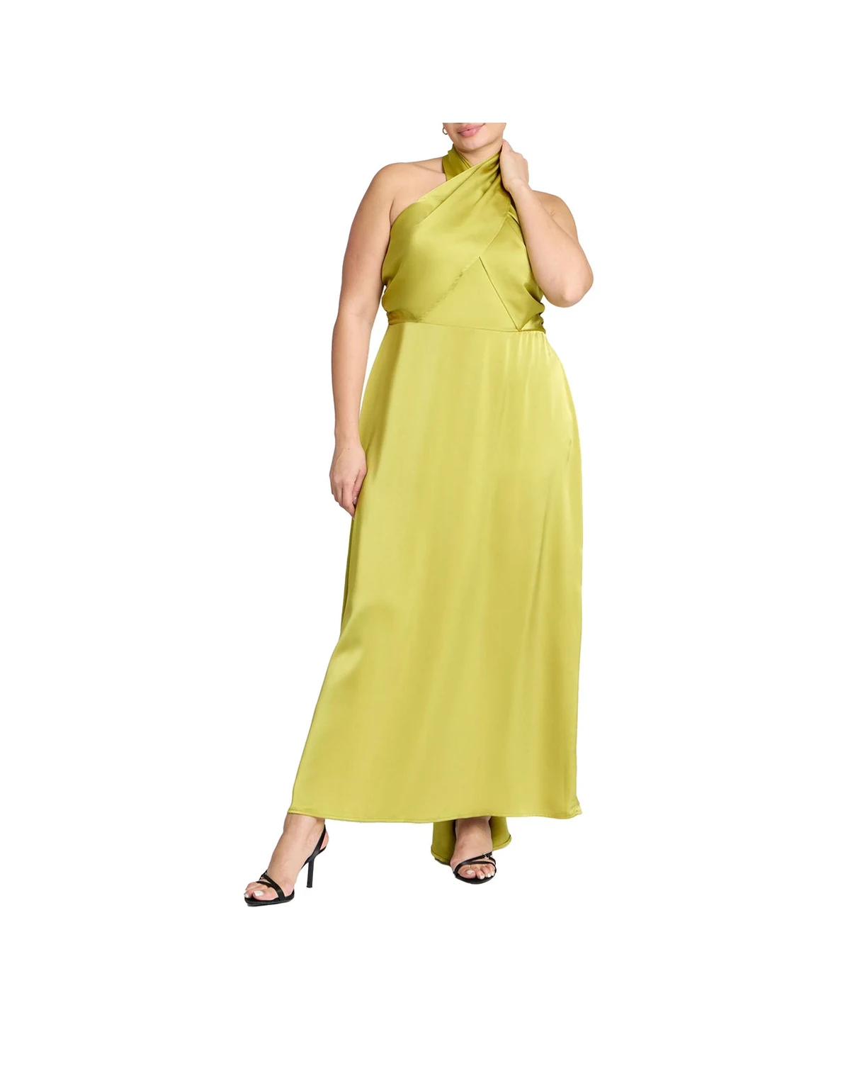 Women's Plus Size Halter Neck Satin Maxi Dress