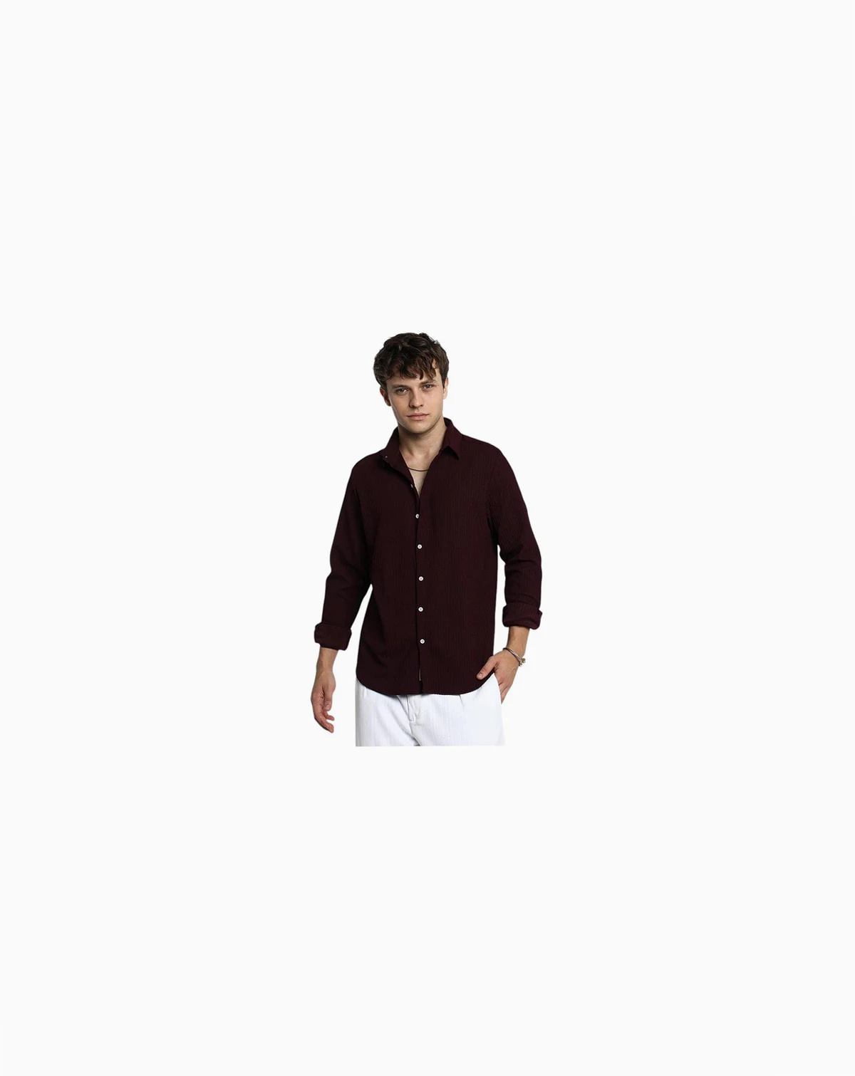 Men's Maroon Red Stripe-Creased Shirt