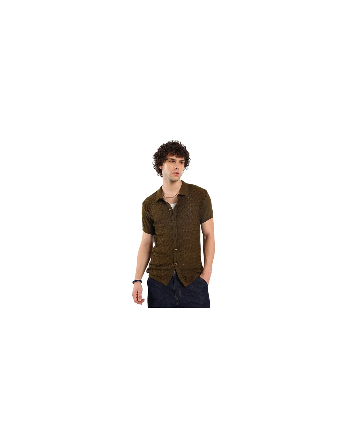 Men's Mocha Brown Harlequin-Textured Knit Shirt