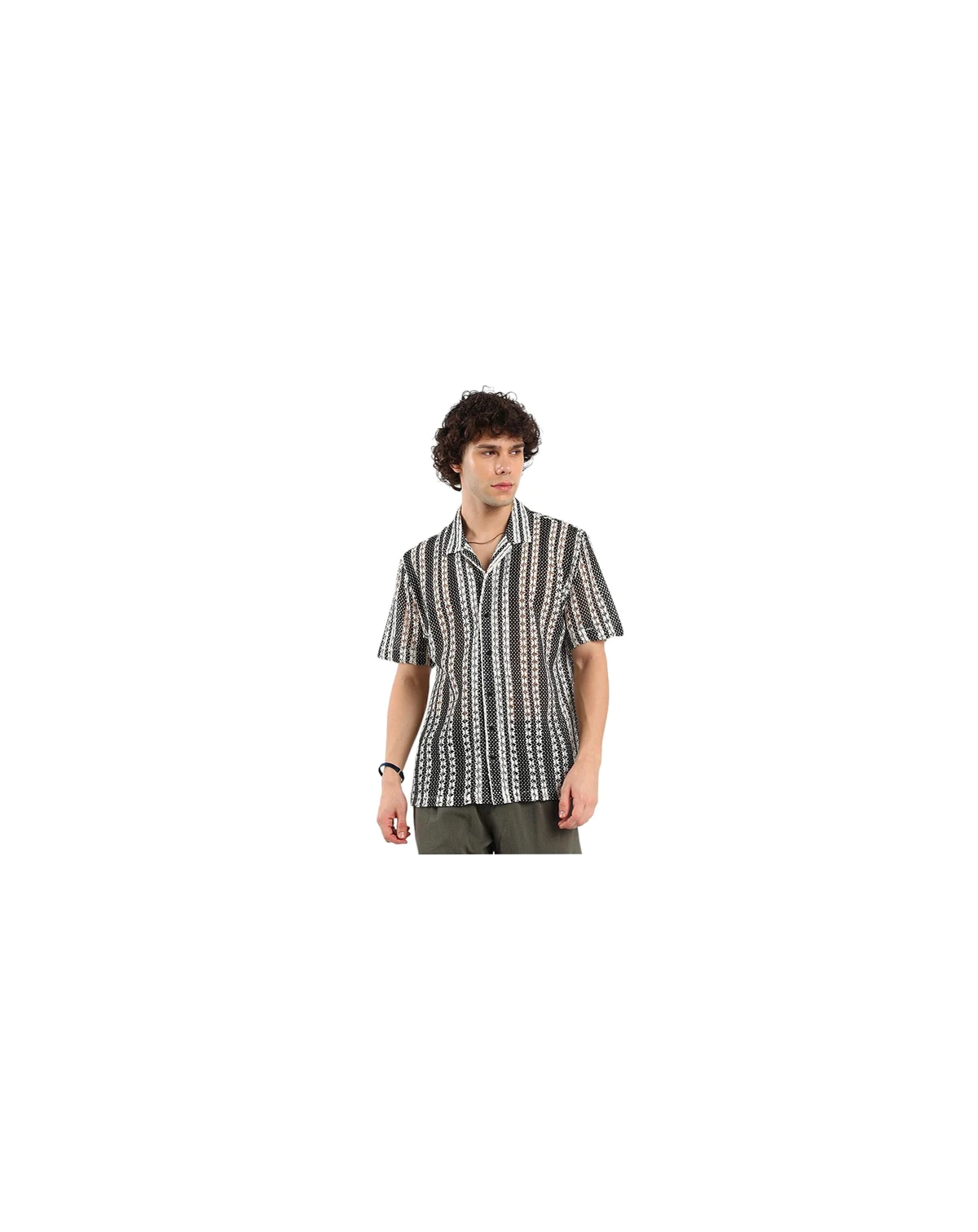 Men's Cream White & Midnight Black Multitrack Knit Oversized Shirt
