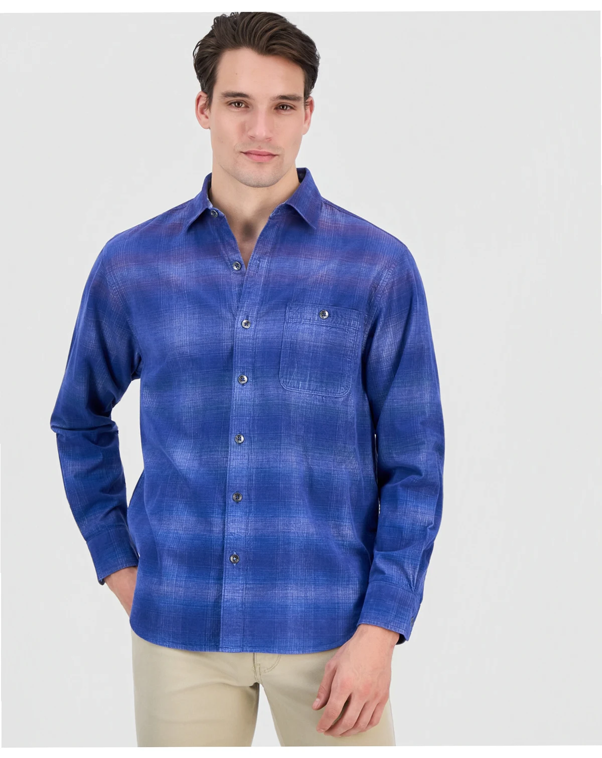 Men's Coastline Cord Sunset Long-Sleeve Plaid Button-Front Shirt