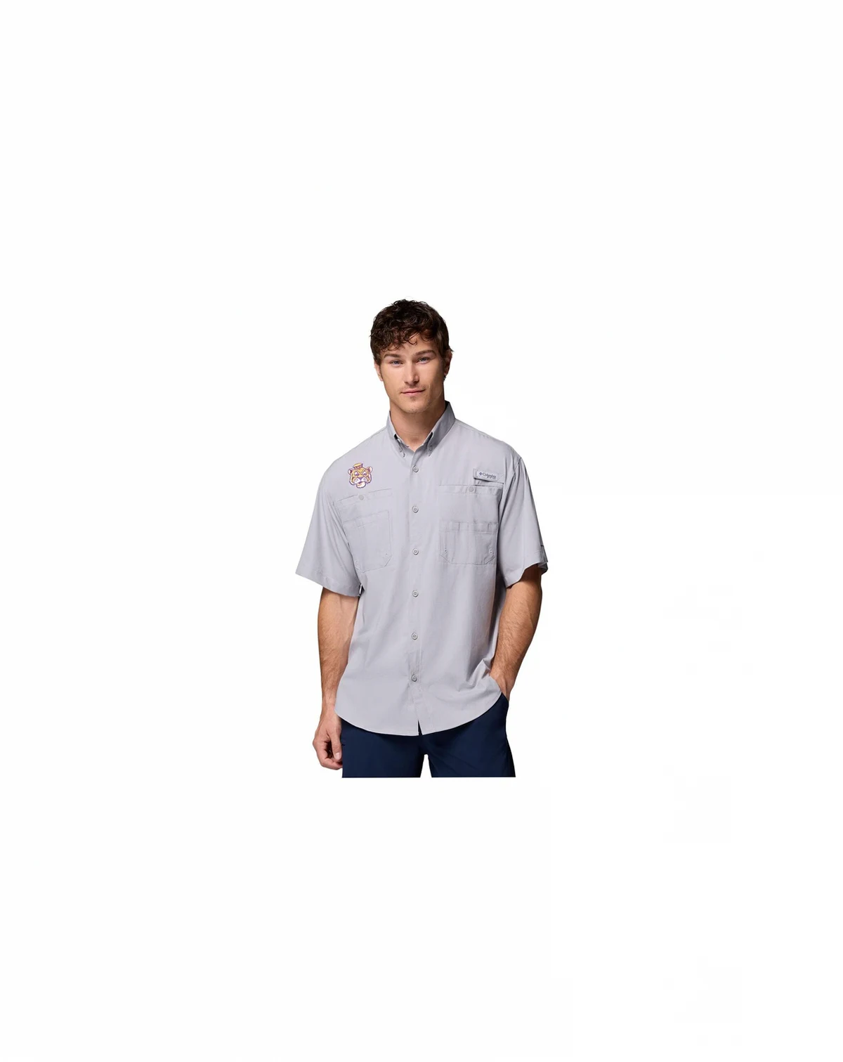 Men's Gray LSU Tigers Tamiami Omni-Shade Button-Down Shirt