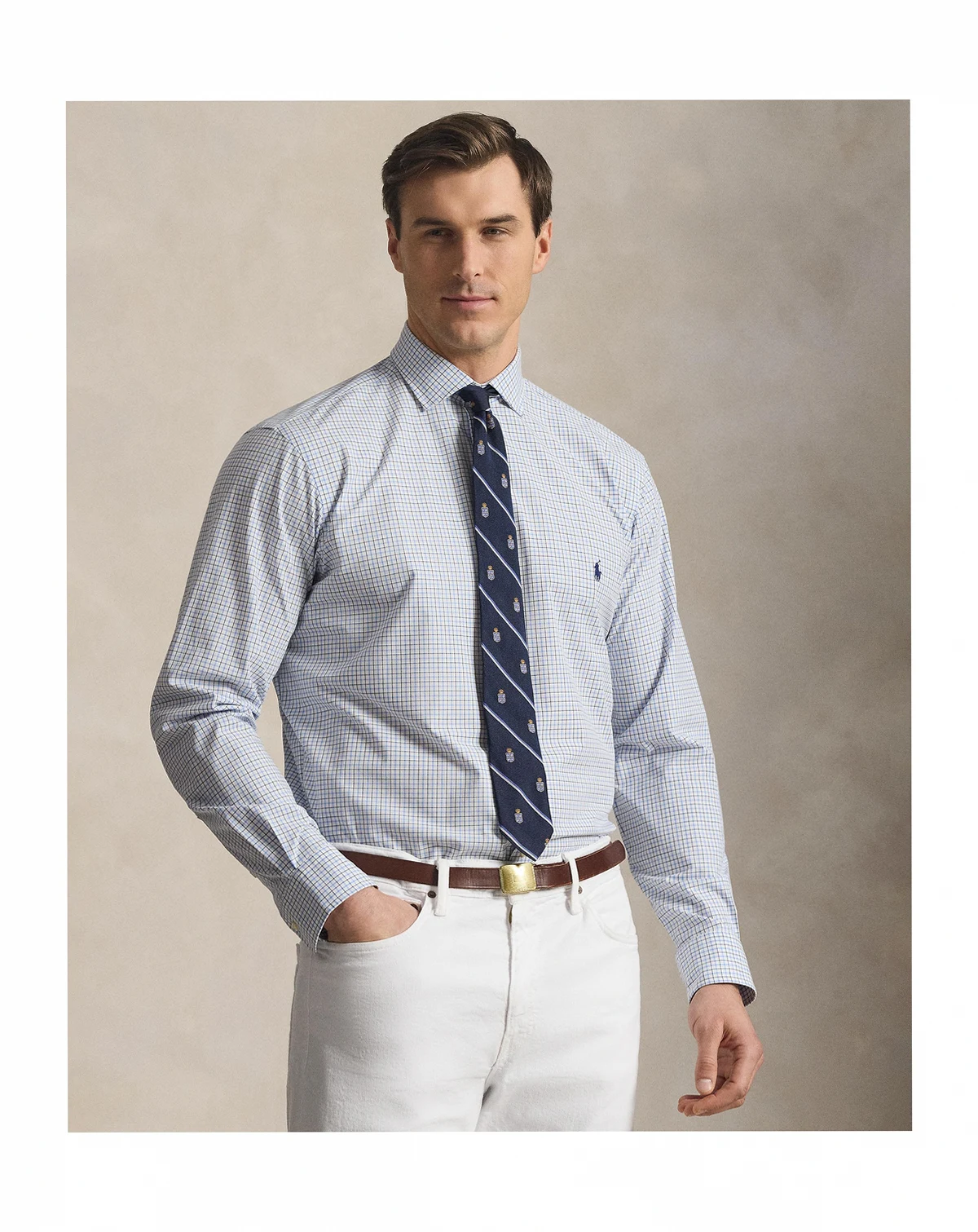 Men's Big & Tall Plaid Stretch Poplin Collared Shirt