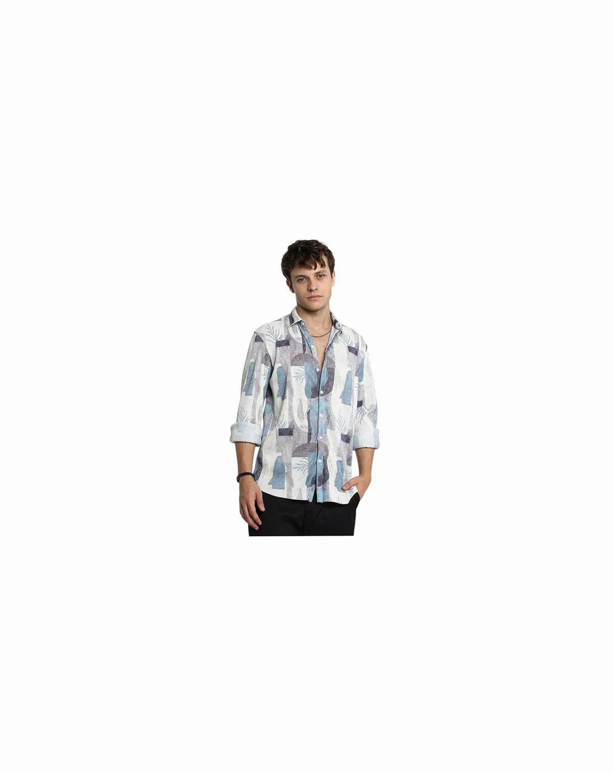 Men's Icy Blue & Ivory White Twig-Block Shirt