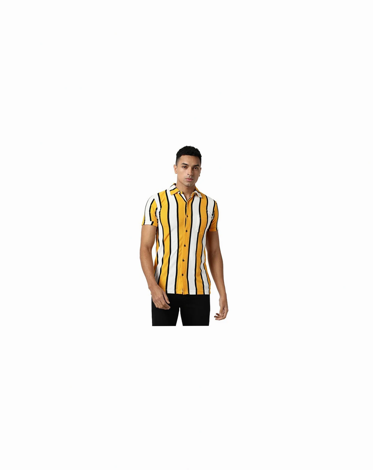 Men's Yellow Striped Regular Fit Casual Shirt