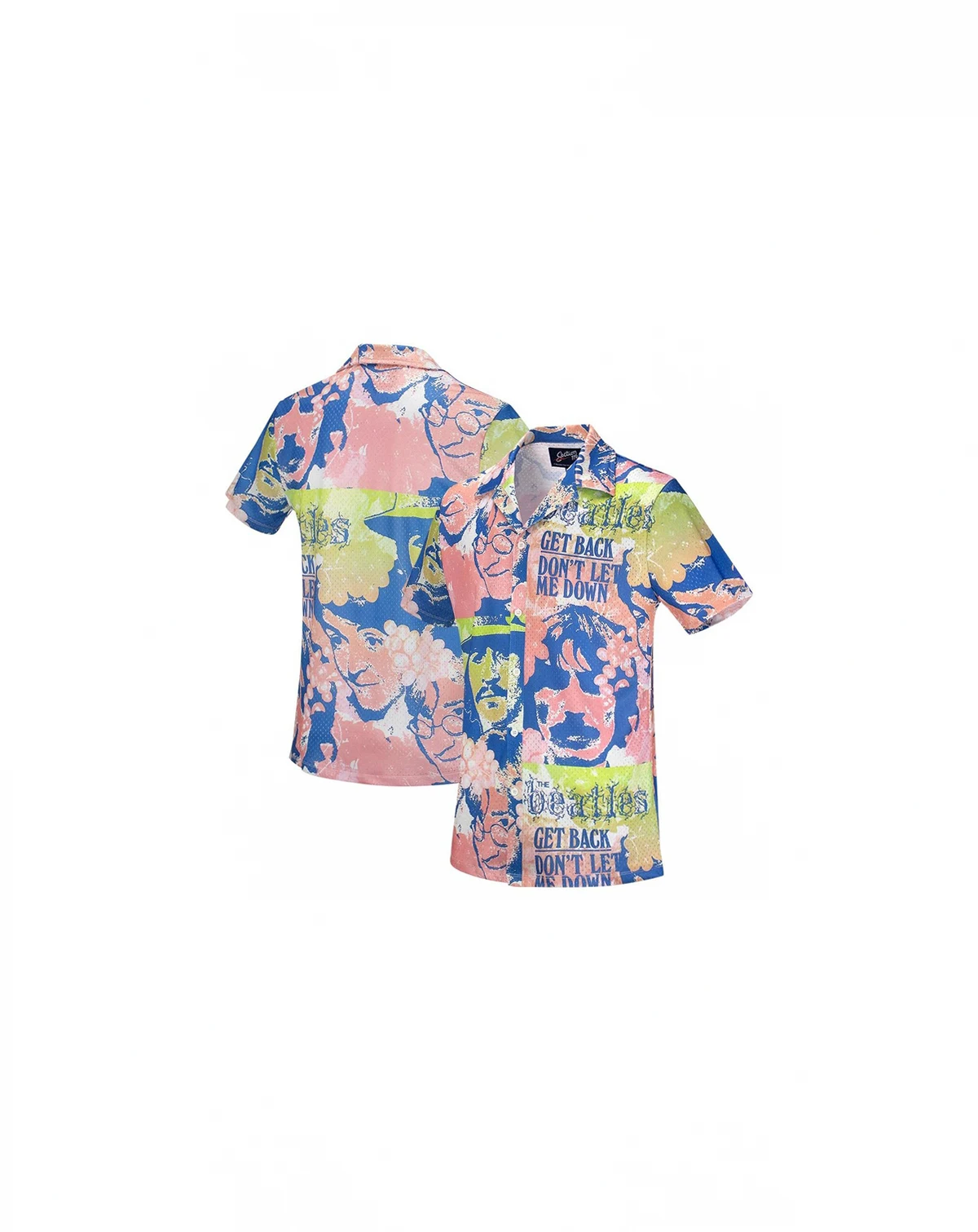 Men's Pink the Beatles Portrait Mesh Button-Down Shirt