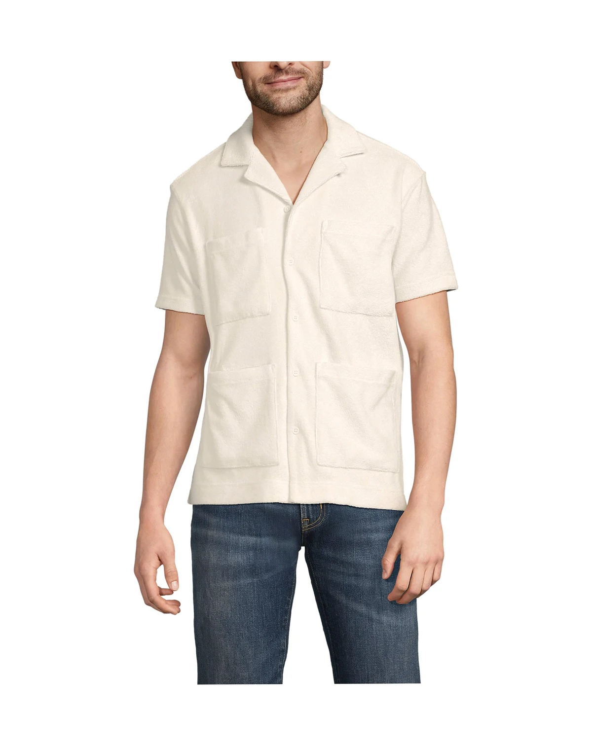 Men's Short Sleeve Textured Terry Camp Collar