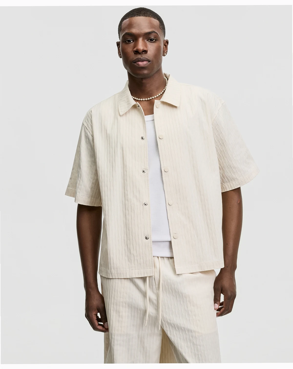 Men's Relaxed-Fit Crinkle Stripe Short-Sleeve Shirt, Macy's Exclusive