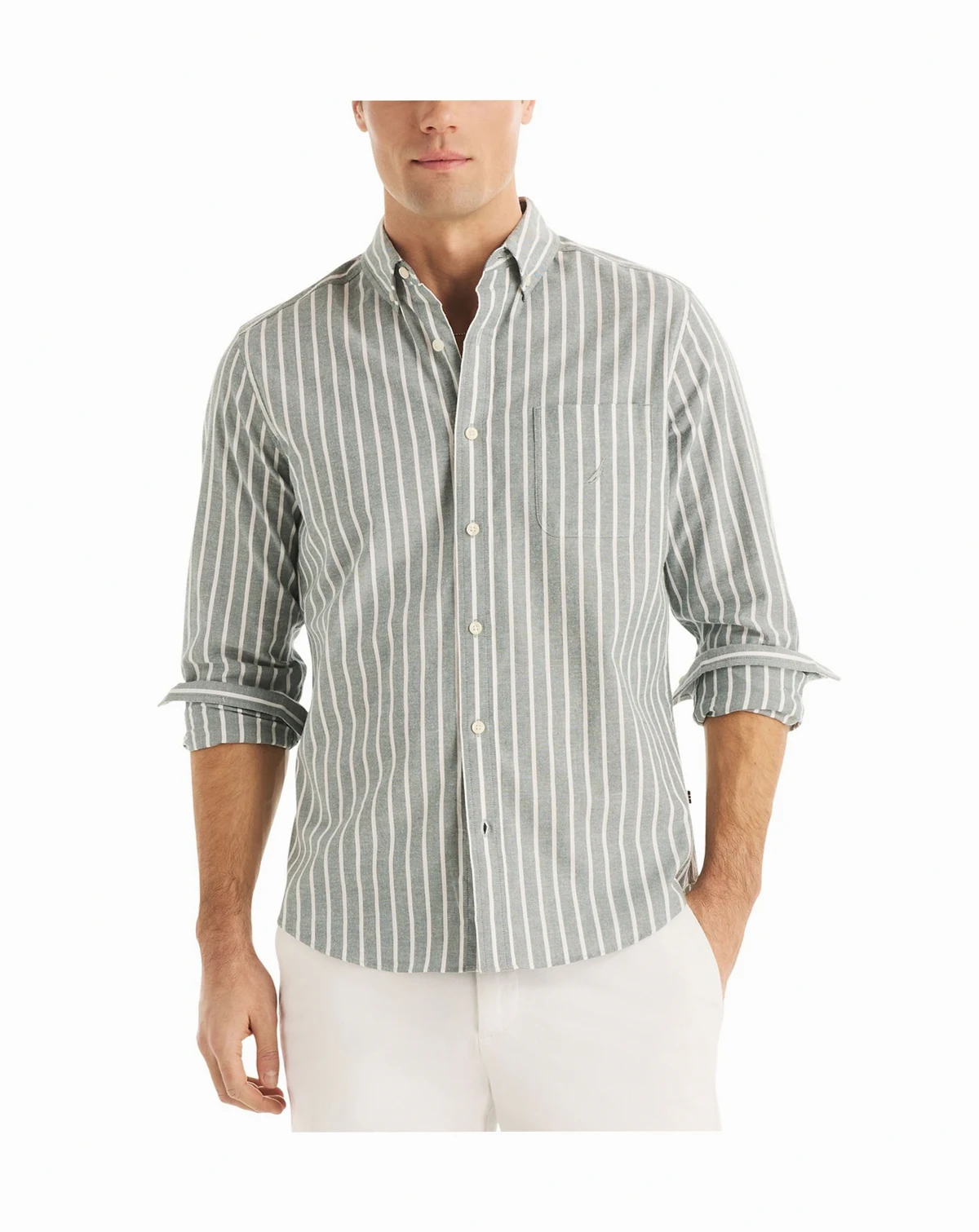 Men's Long-Sleeve Stretch Oxford Strip Shirt