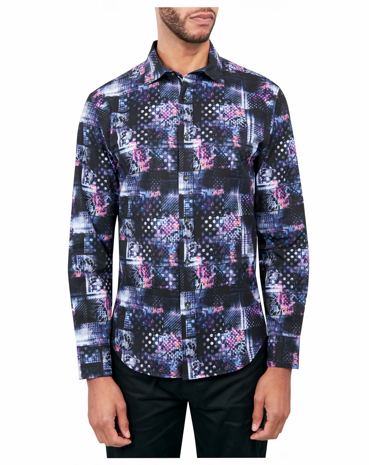 Men's Regular-Fit Non-Iron Performance Stretch Patchwork-Print Button-Down Shirt