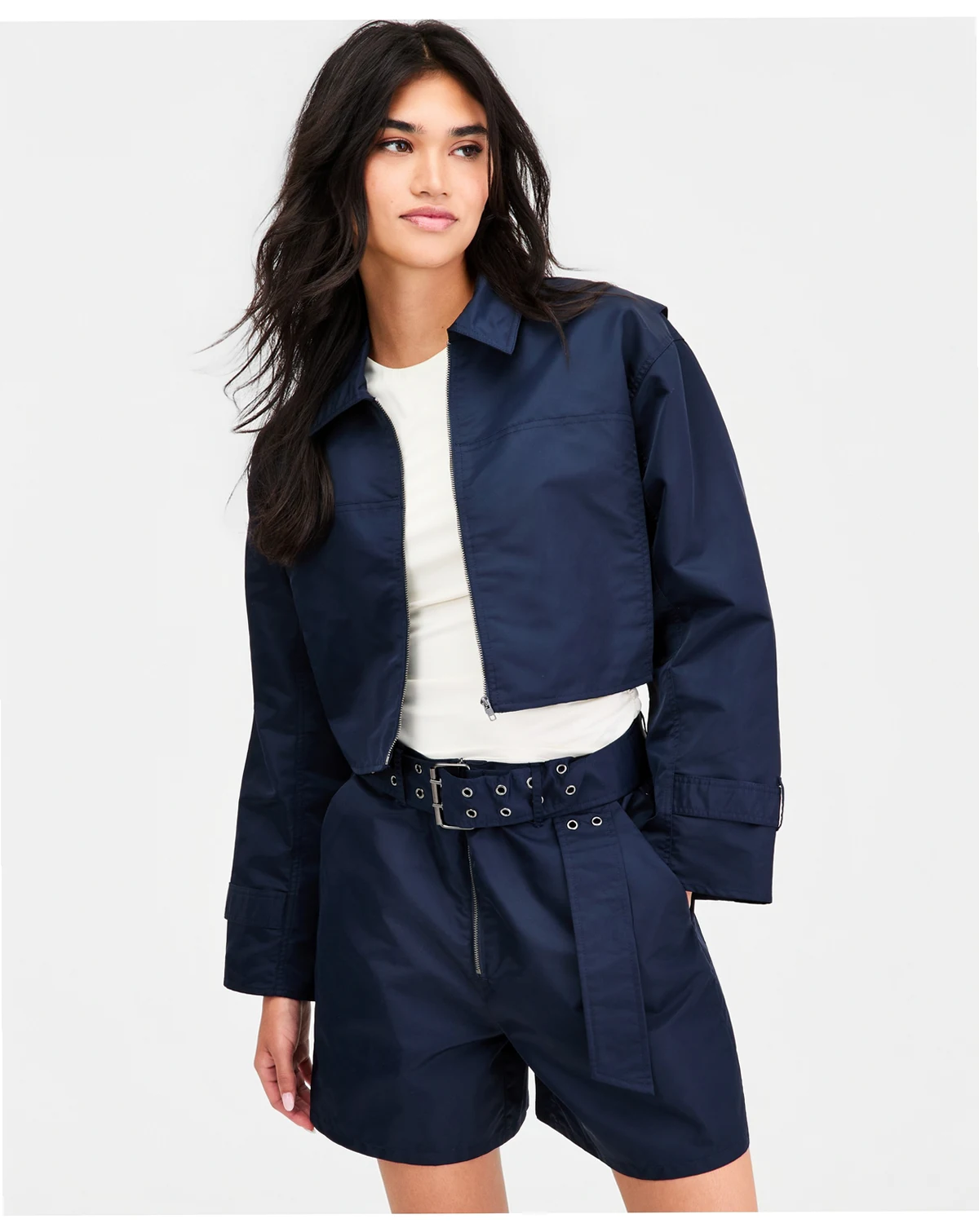 Women's Cropped Belted-Cuff Jacket, Macy's Exclusive