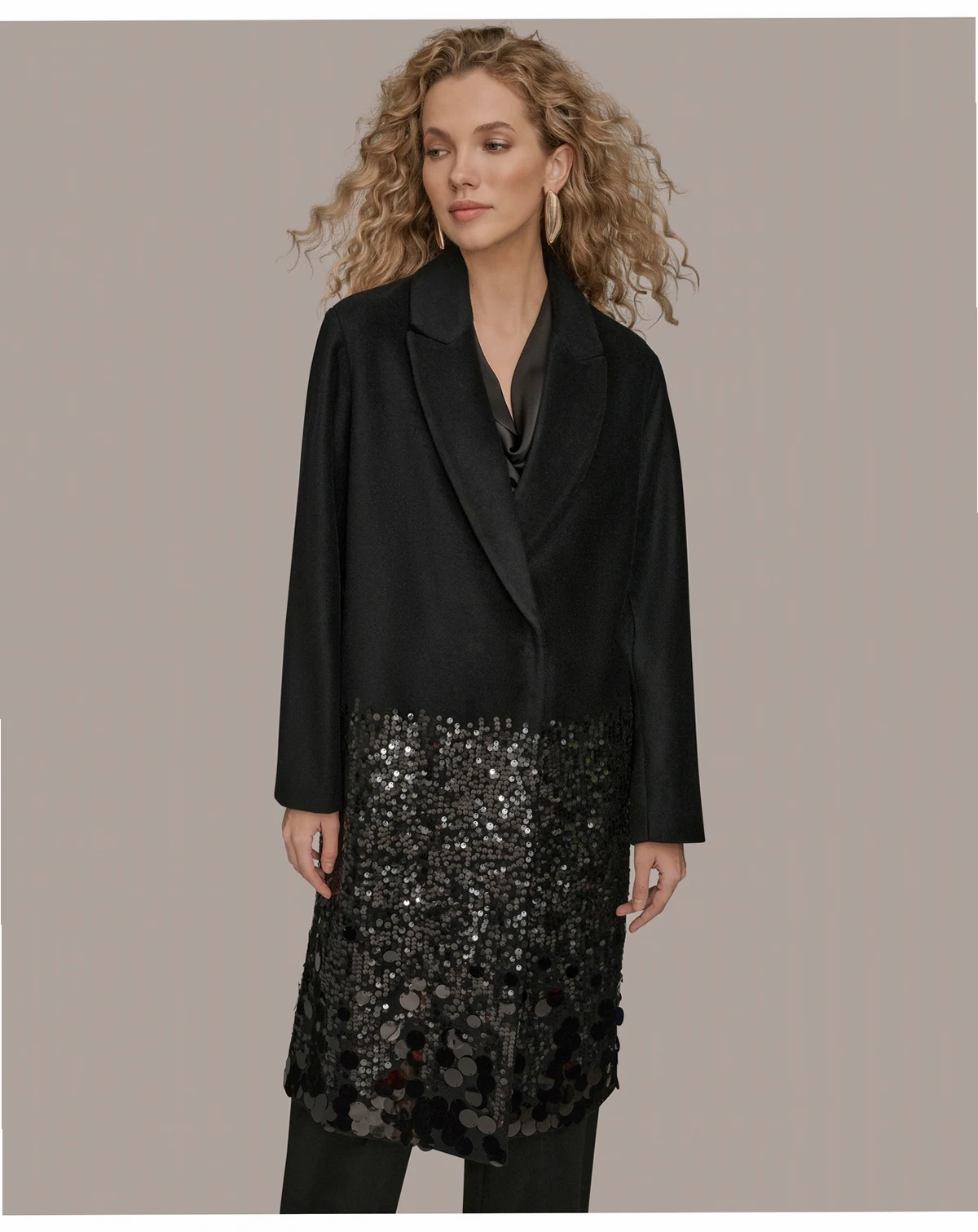 Women's Snap Closure Sequin Embellished Coat