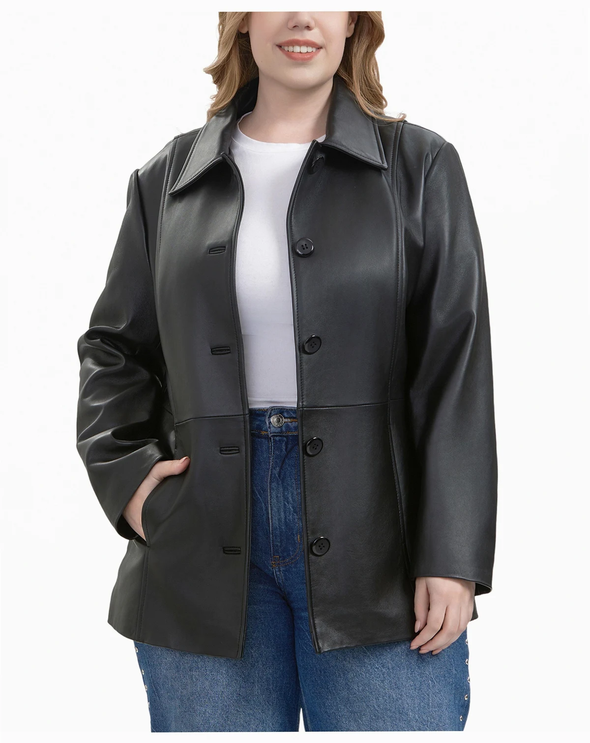 Plus Size Dana Leather Car Coat