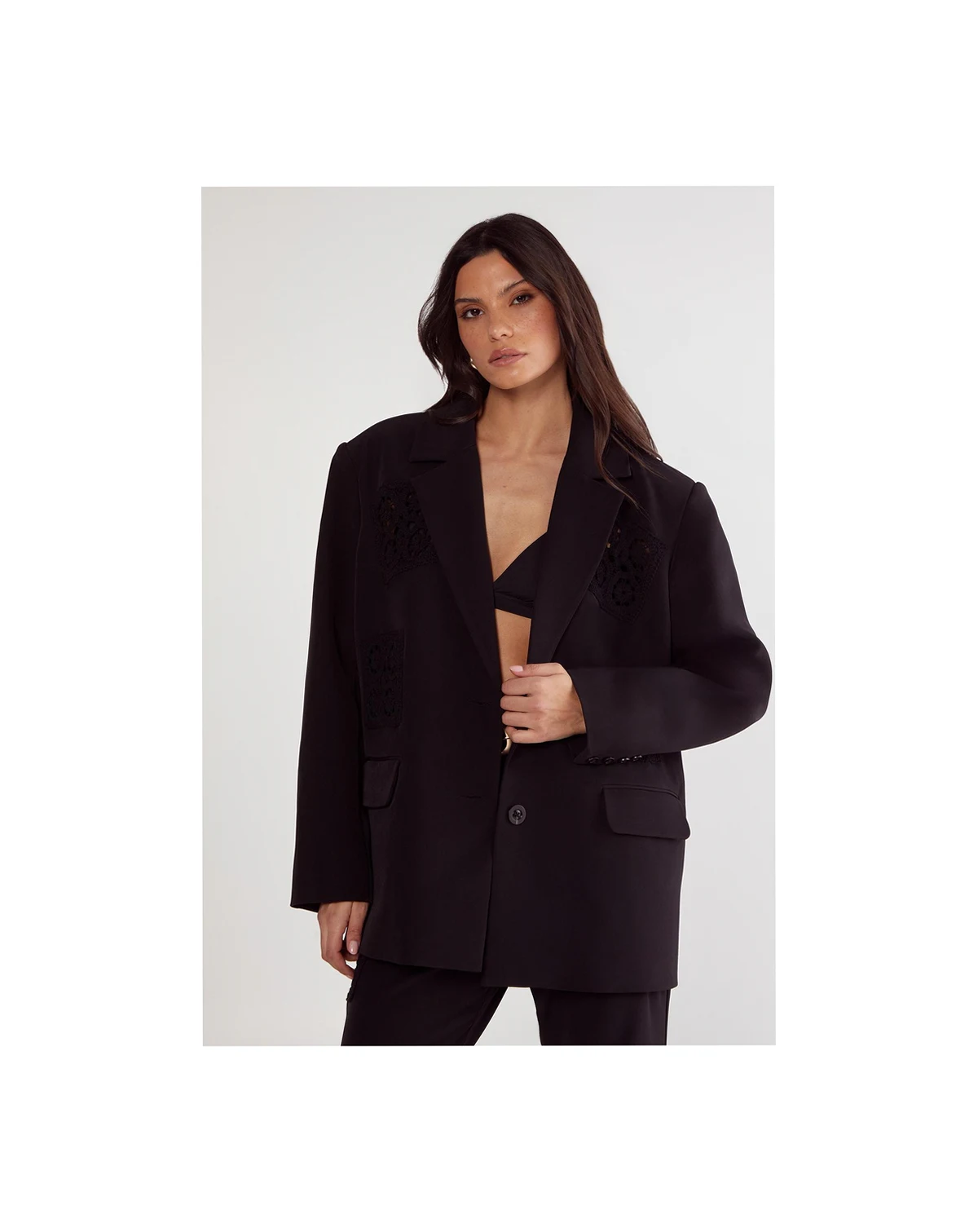 Women's Tailored Crochet Insert Oversized Blazer