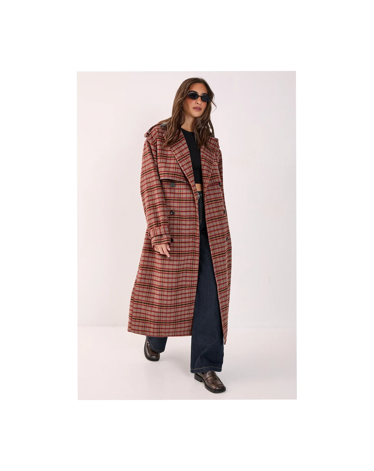Women's Check Vinyl Collar Trench Coat