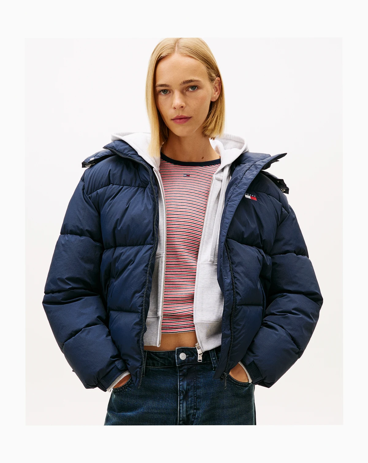 Women's Oversized Hooded Flag Puffer Jacket