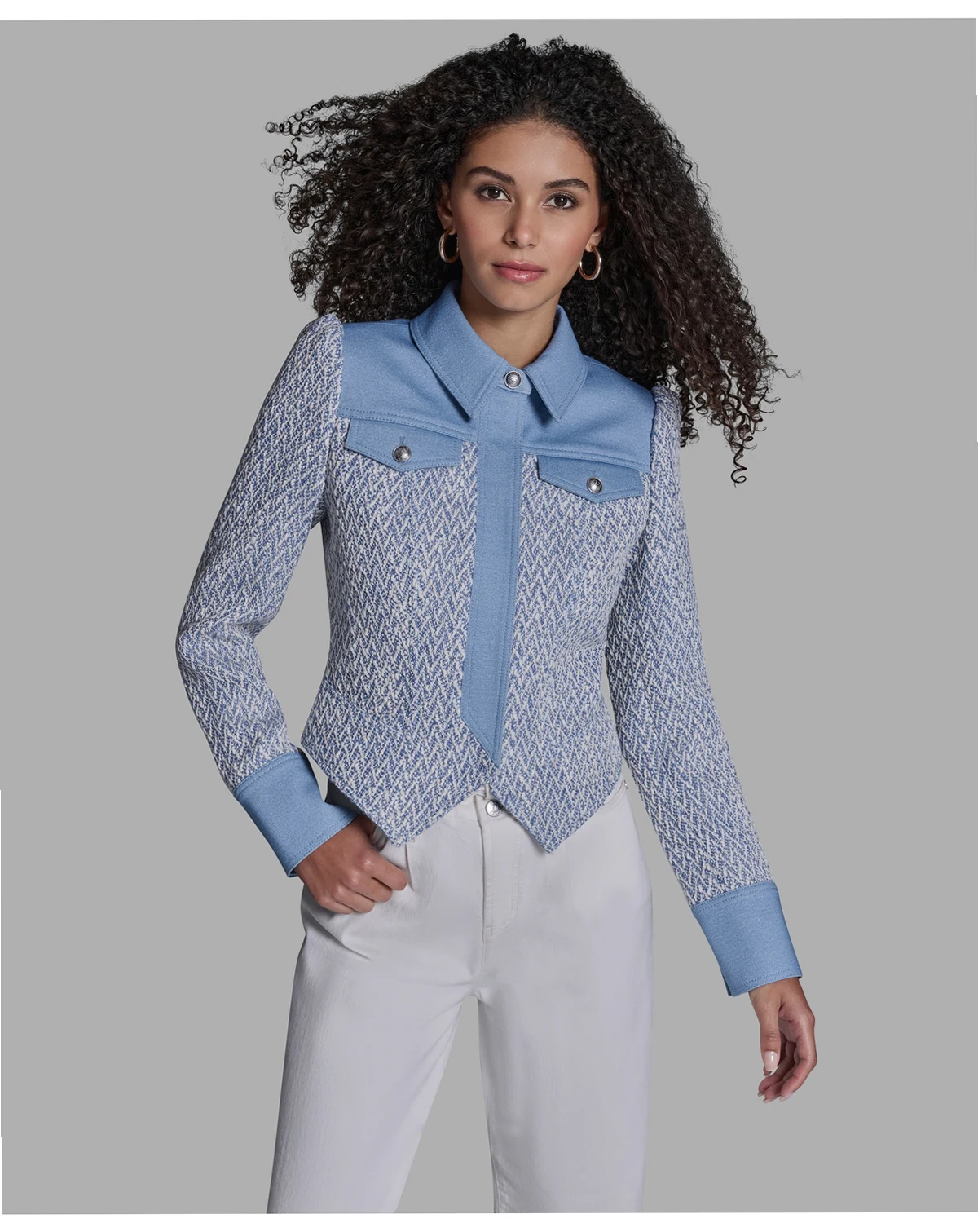Women's Chambray Collared Long-Sleeve Jacket
