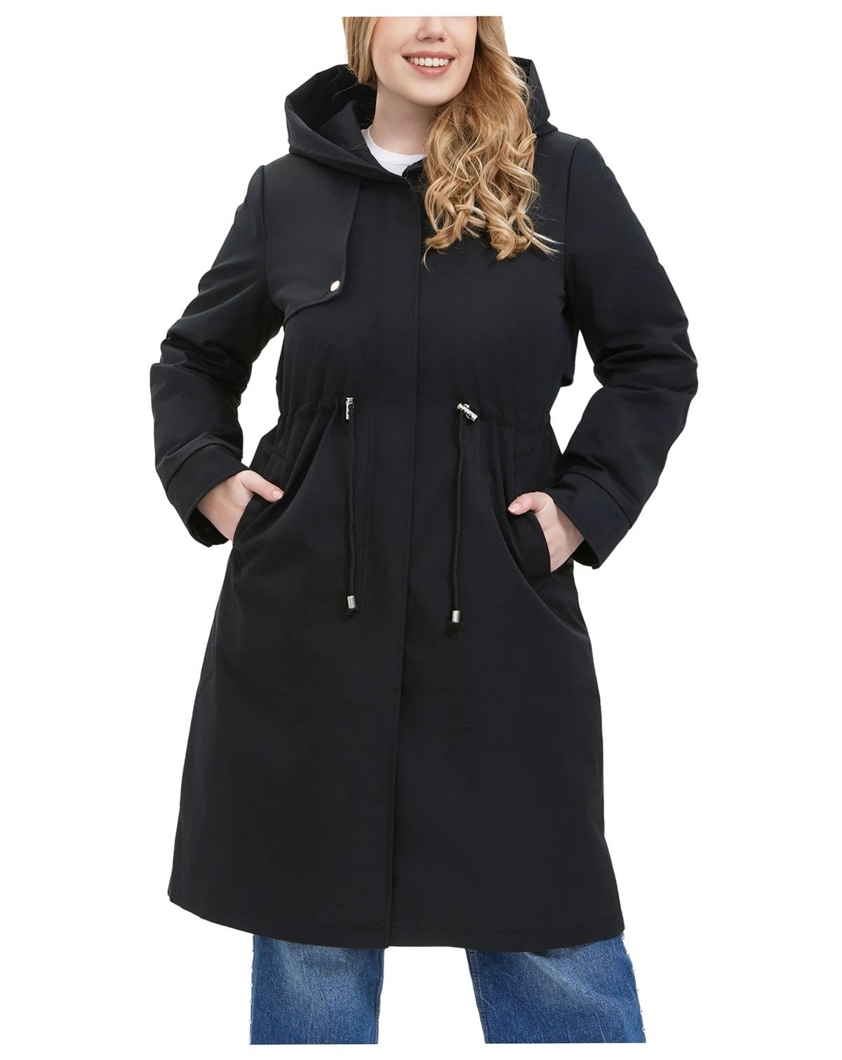Plus Size Water-Resistant Hooded Parka Coat