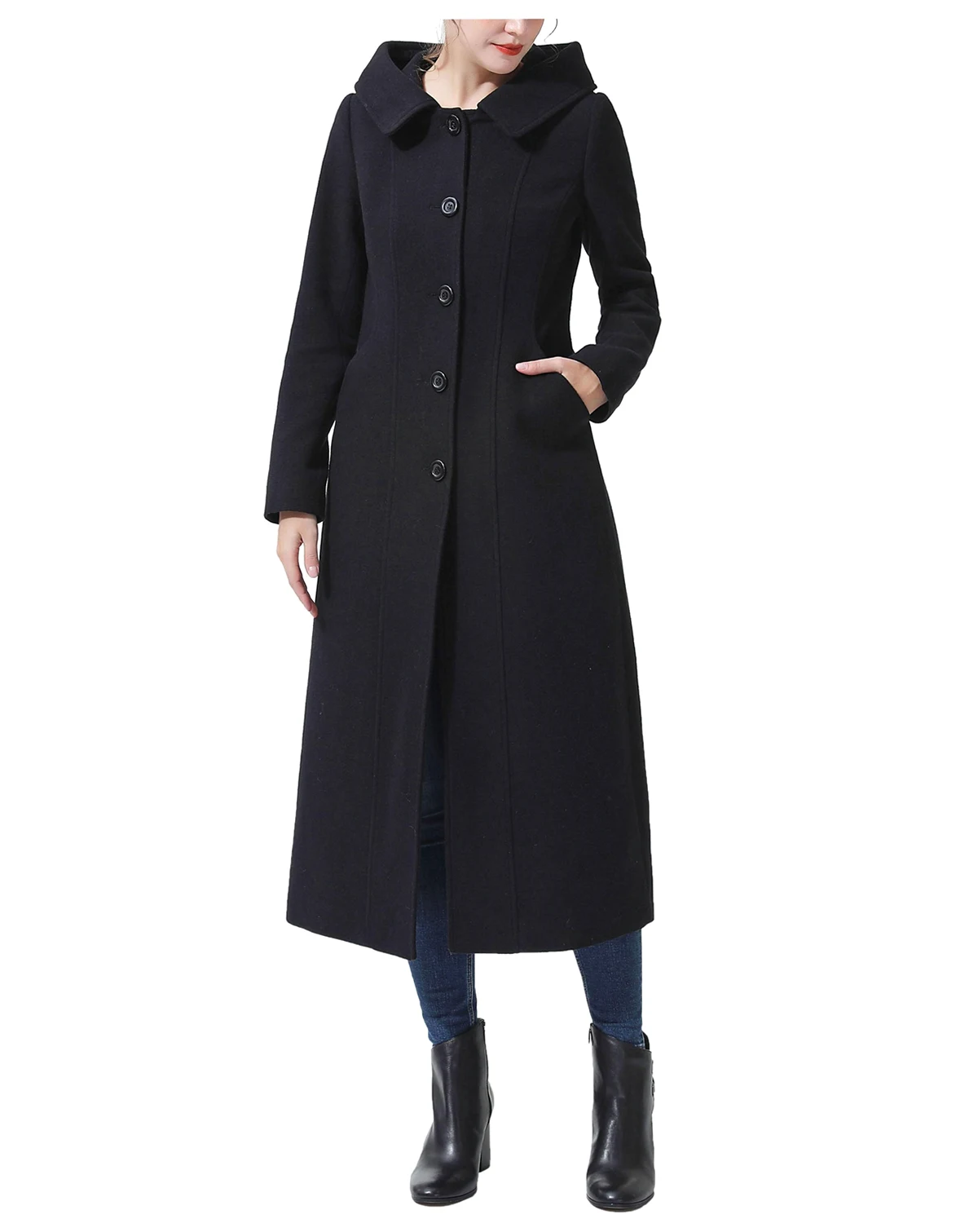 Women's Hooded Wool Blend Long Coat