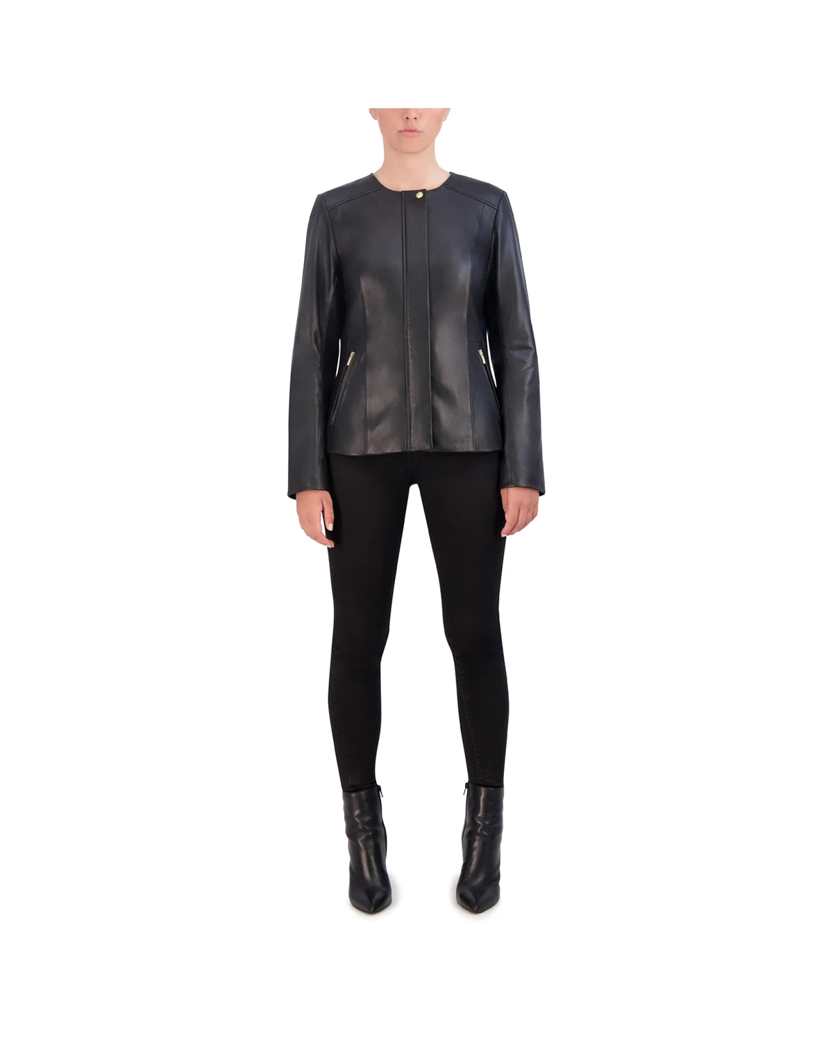 Women's Collarless Leather Jacket
