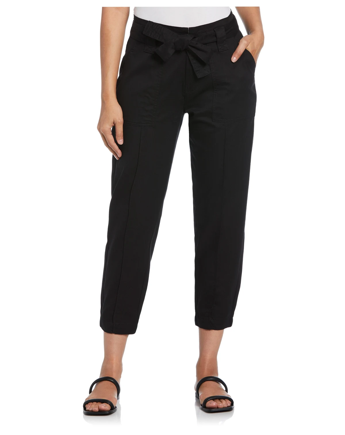 Petite Twill Crop Pants with Removable Tie Belt