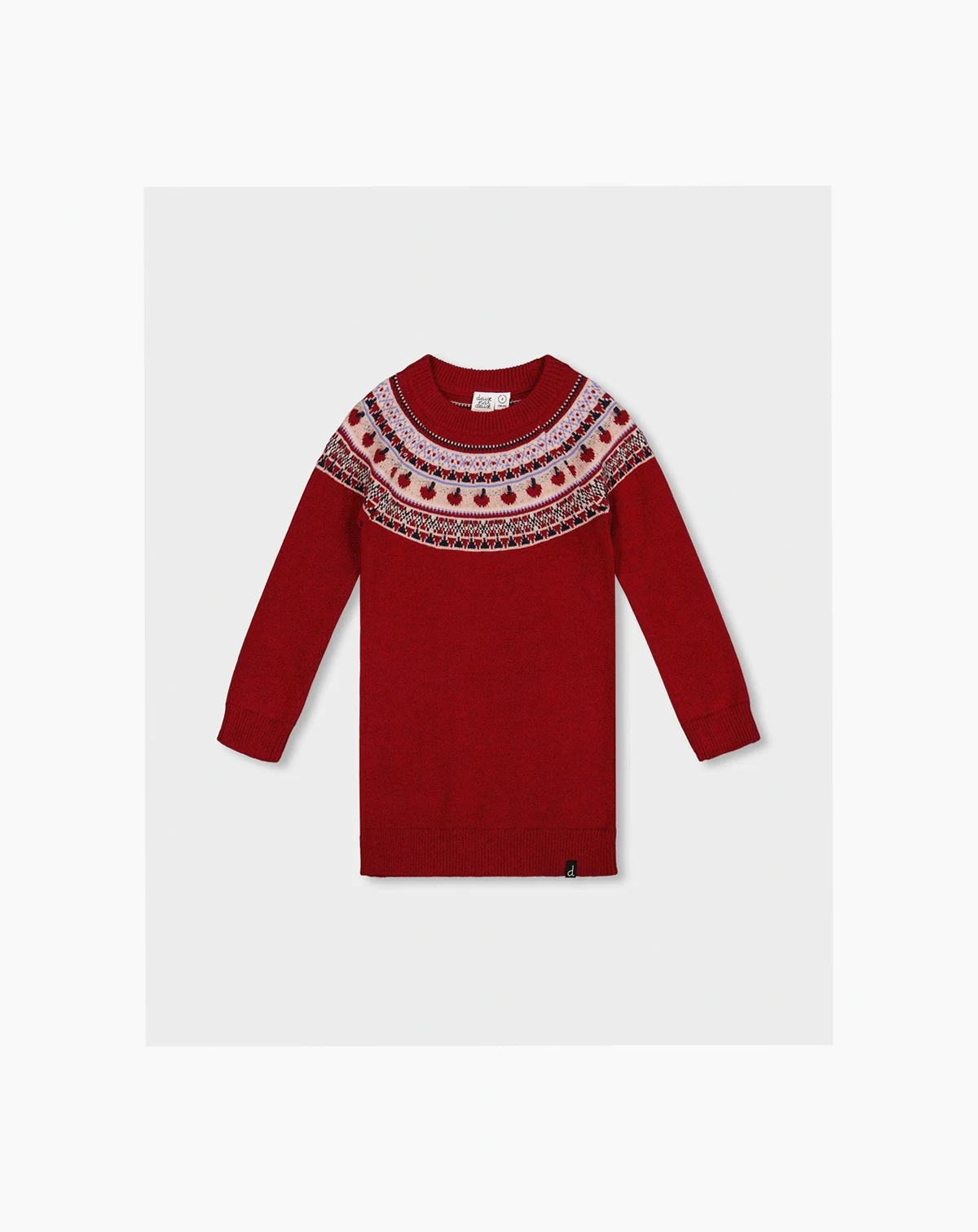 Toddler Girls Knit Dress Red with Apple Jacquard Yoke - Toddler|Child