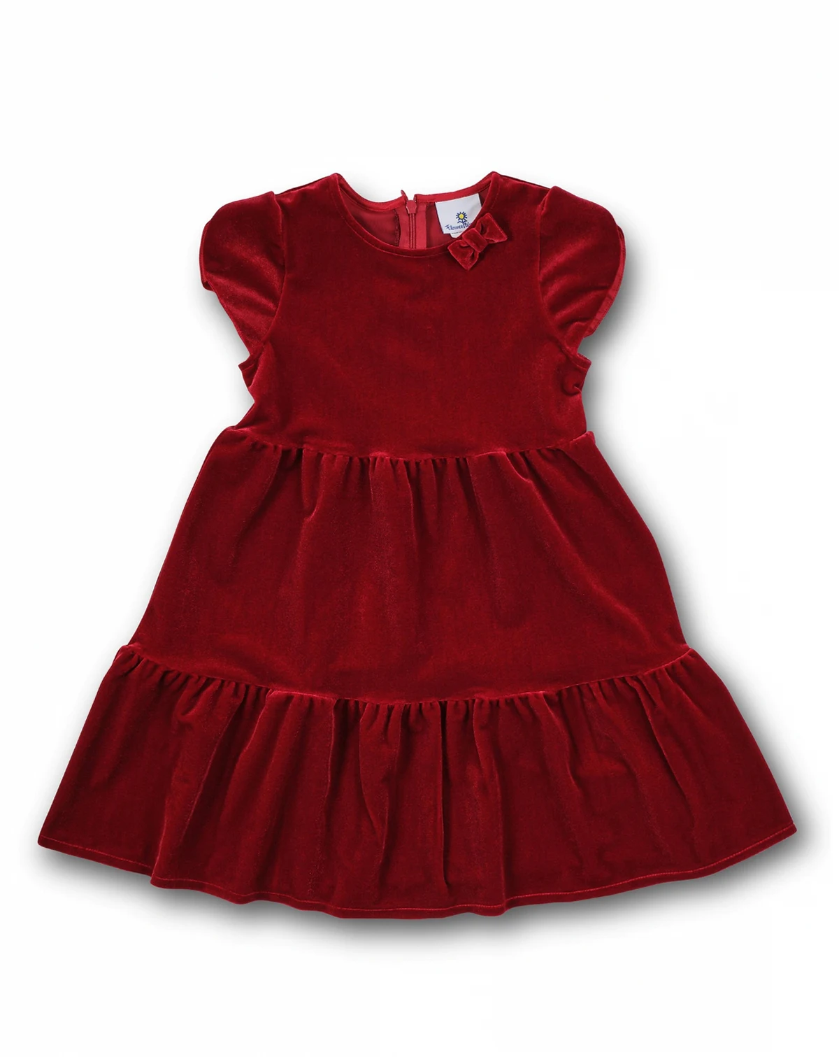 Toddler Girls Dresses Stretch Velvet Dress With Tulip Sleeves