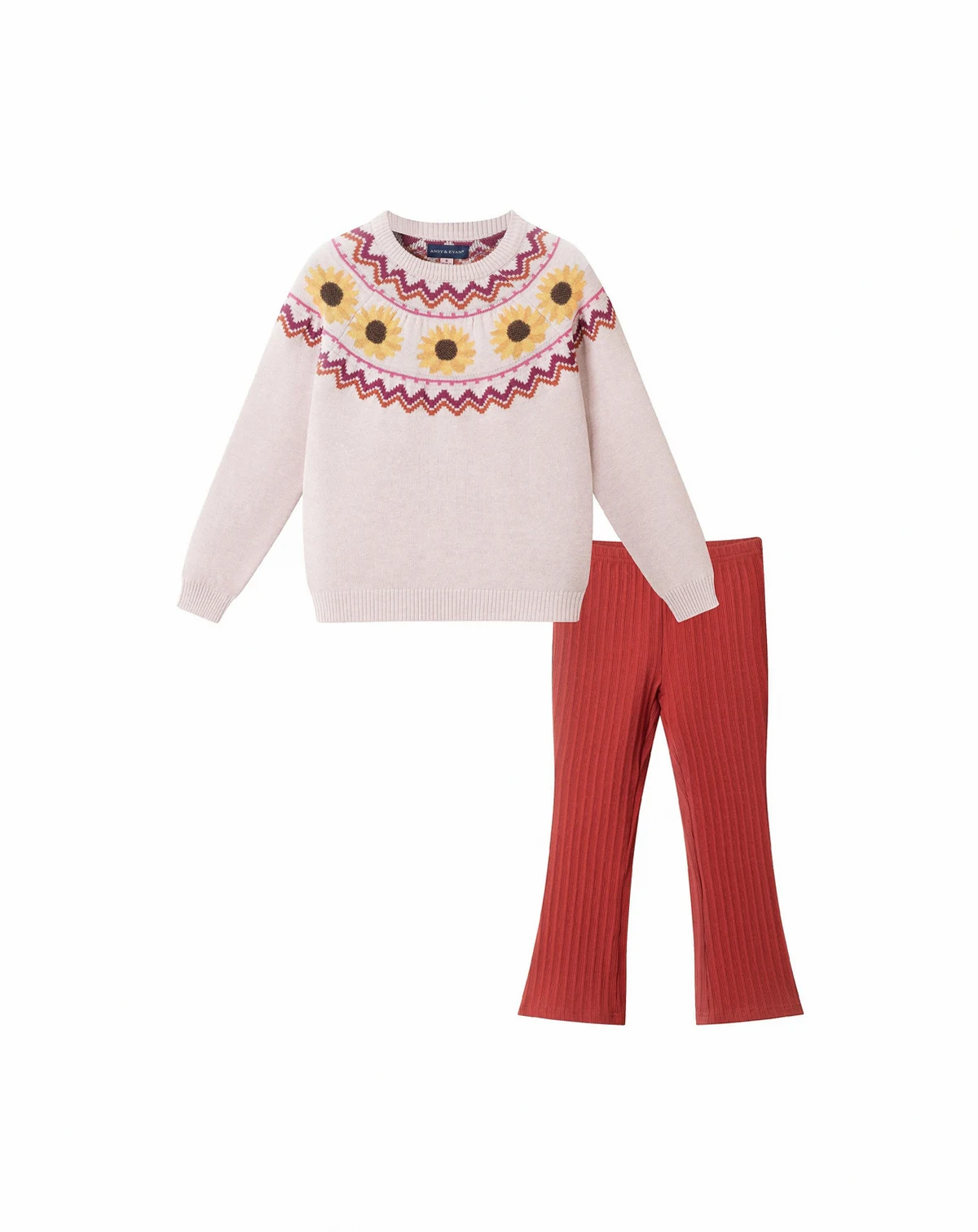 Toddler/Child Girls Oatmeal Sunflower Fair Isle Sweater w/Flare Legging Set
