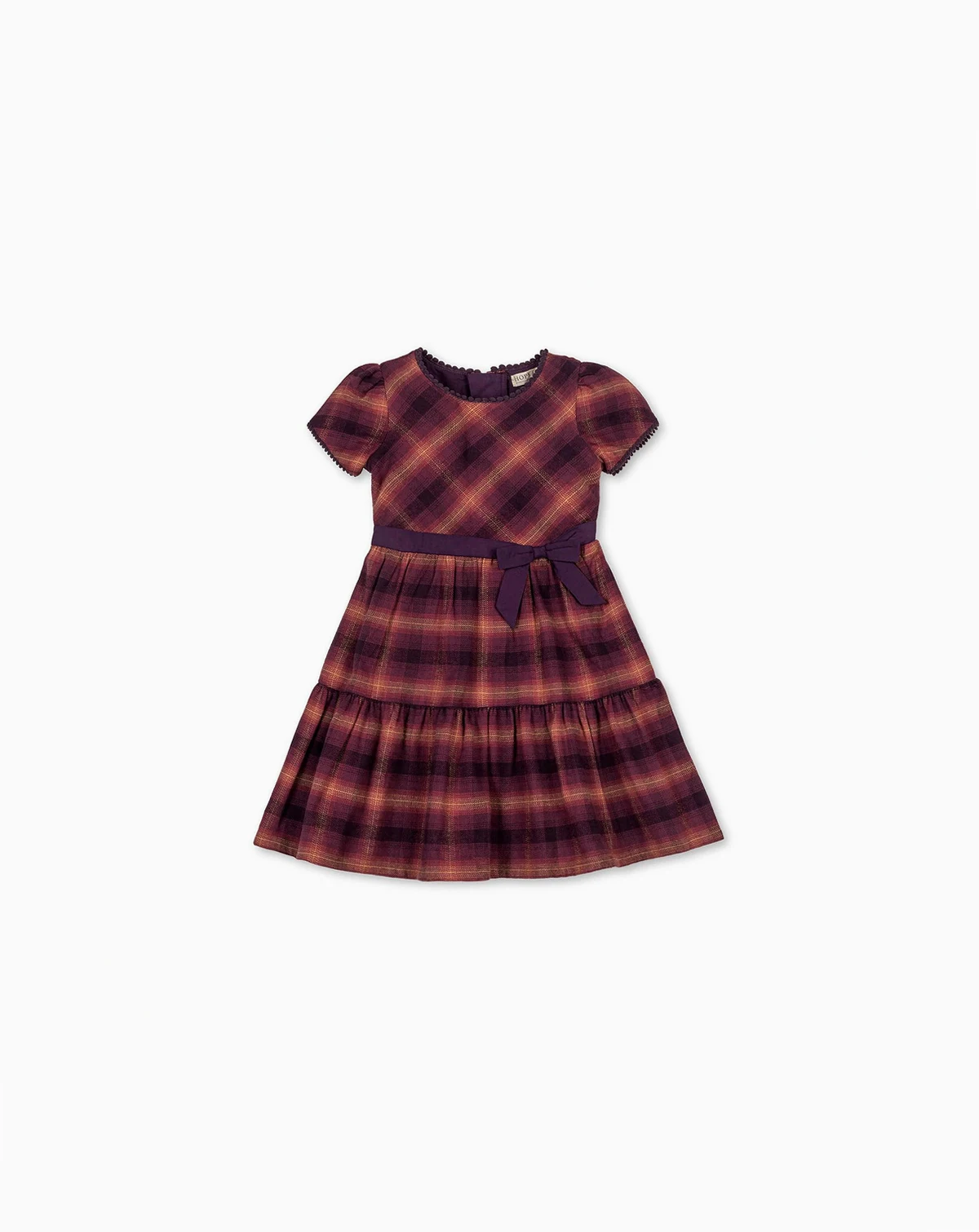 Toddler Girls Organic Puff Sleeve Tiered Flannel Dress with Sash