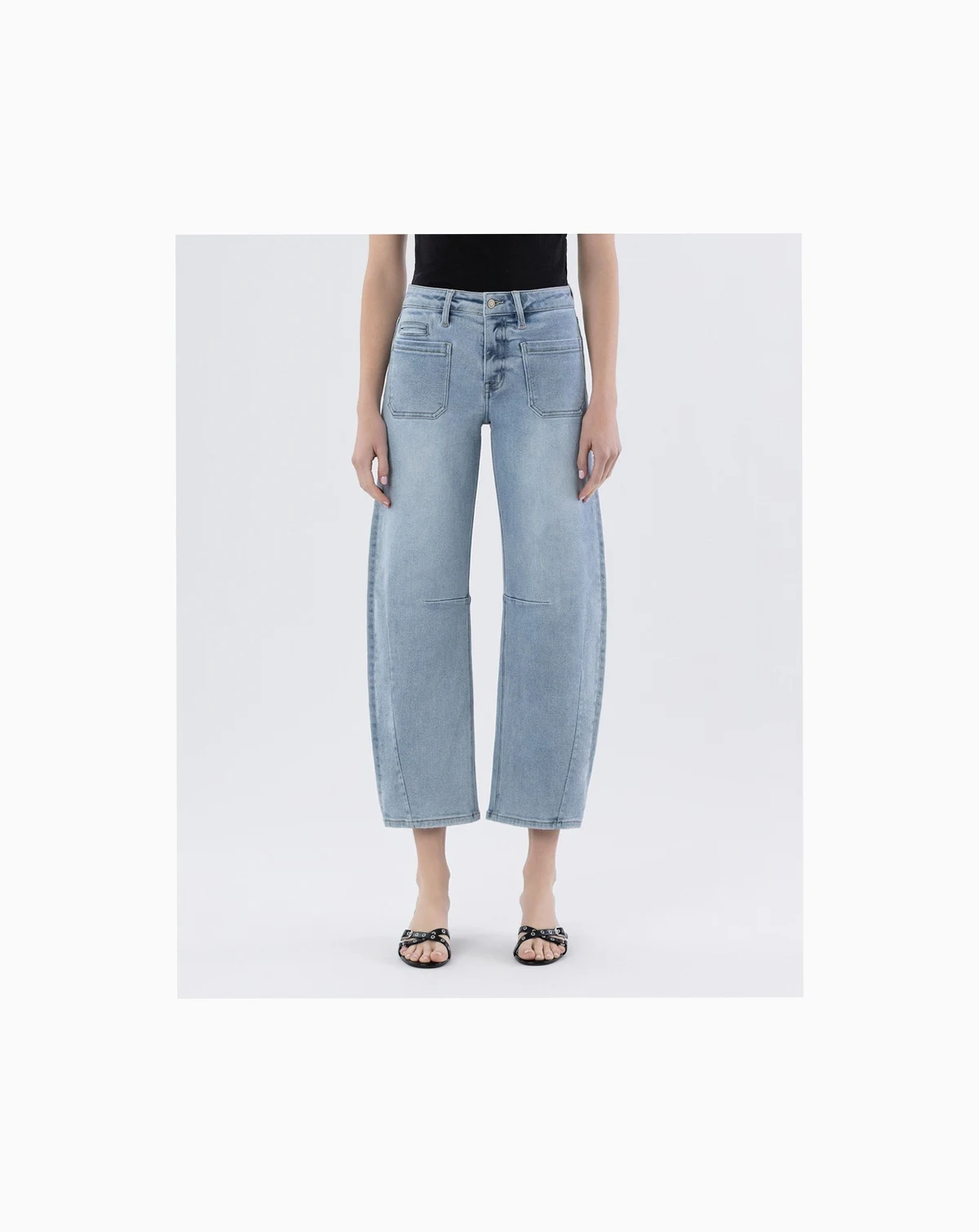 Women's High Rise Patch Pocket Barrel Jeans