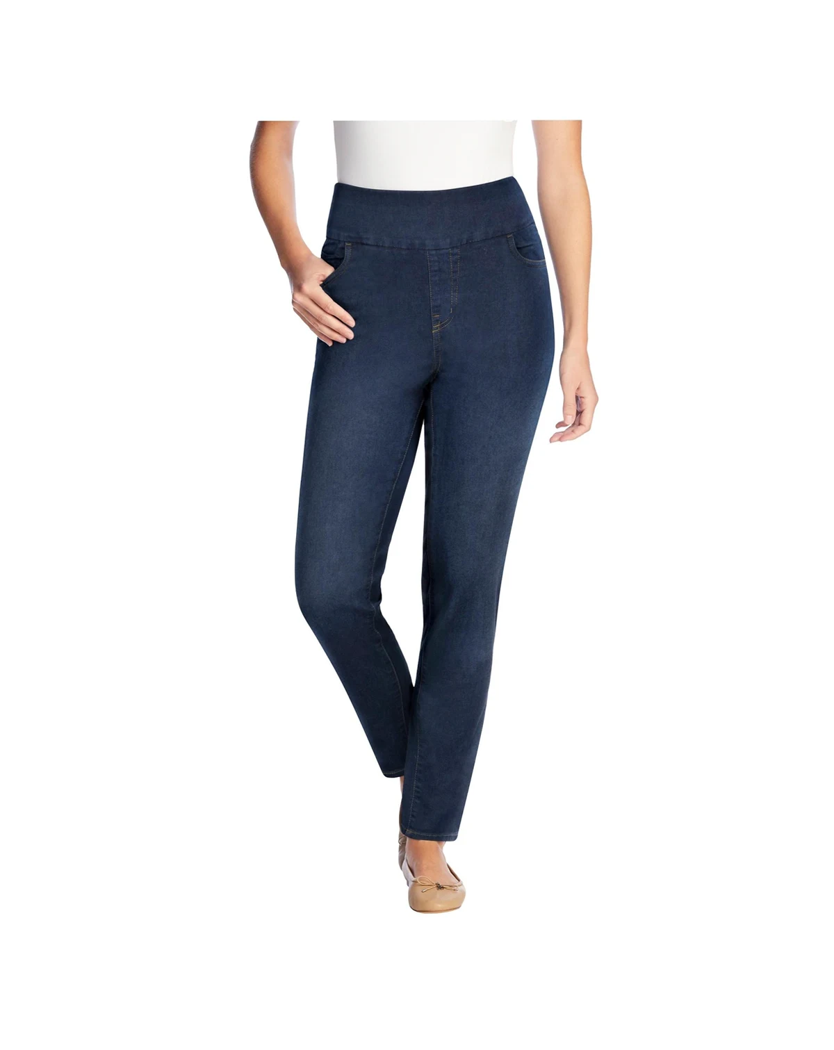 Women's Within Tall Flex-Fit Slim-Leg Pull-On Gap-Free Stretch-Denim Jeans