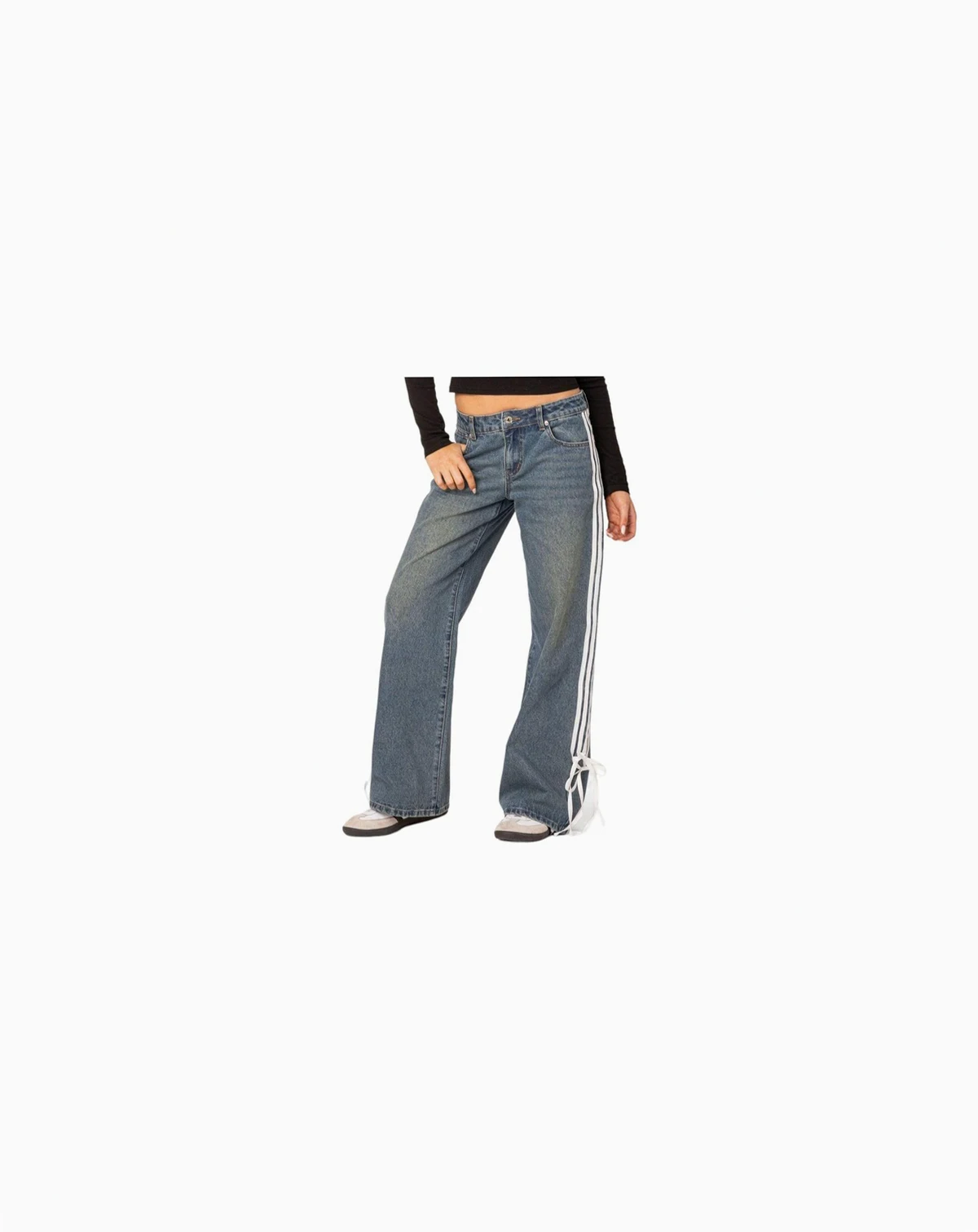 Women's Washed Low rise ribbon jeans
