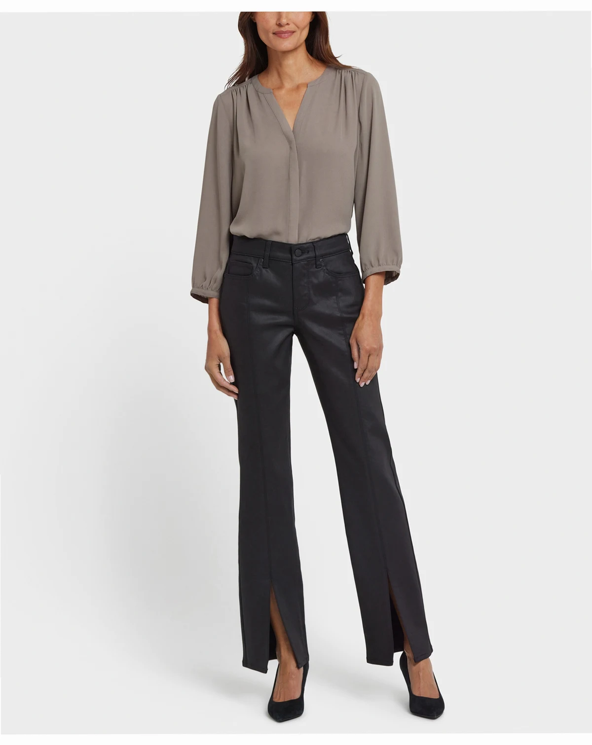 Women's Coated Marilyn Straight Front Slit Jeans