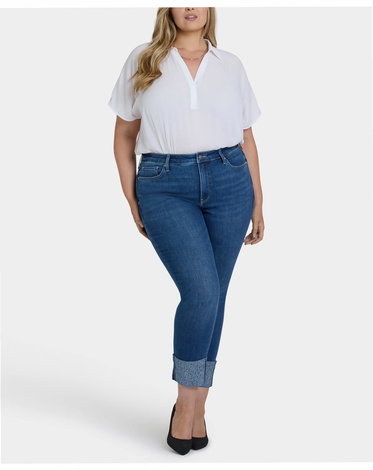 Plus Size Sheri Slim Ankle Rhinestone Cuff Jeans